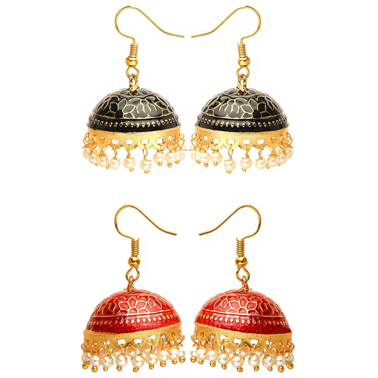 Yellow Chimes Meenakari Jumka Earrings with Ethnic Design Gold Plated Traditional Beads Combo of 2 pair for Women and Girls