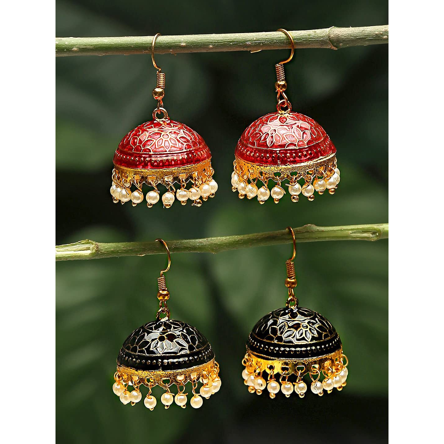 Yellow Chimes Meenakari Jumka Earrings with Ethnic Design Gold Plated Traditional Beads Combo of 2 pair for Women and Girls