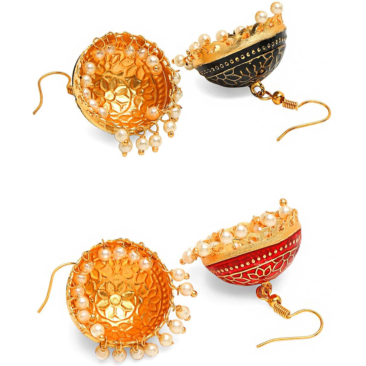 Yellow Chimes Meenakari Jumka Earrings with Ethnic Design Gold Plated Traditional Beads Combo of 2 pair for Women and Girls
