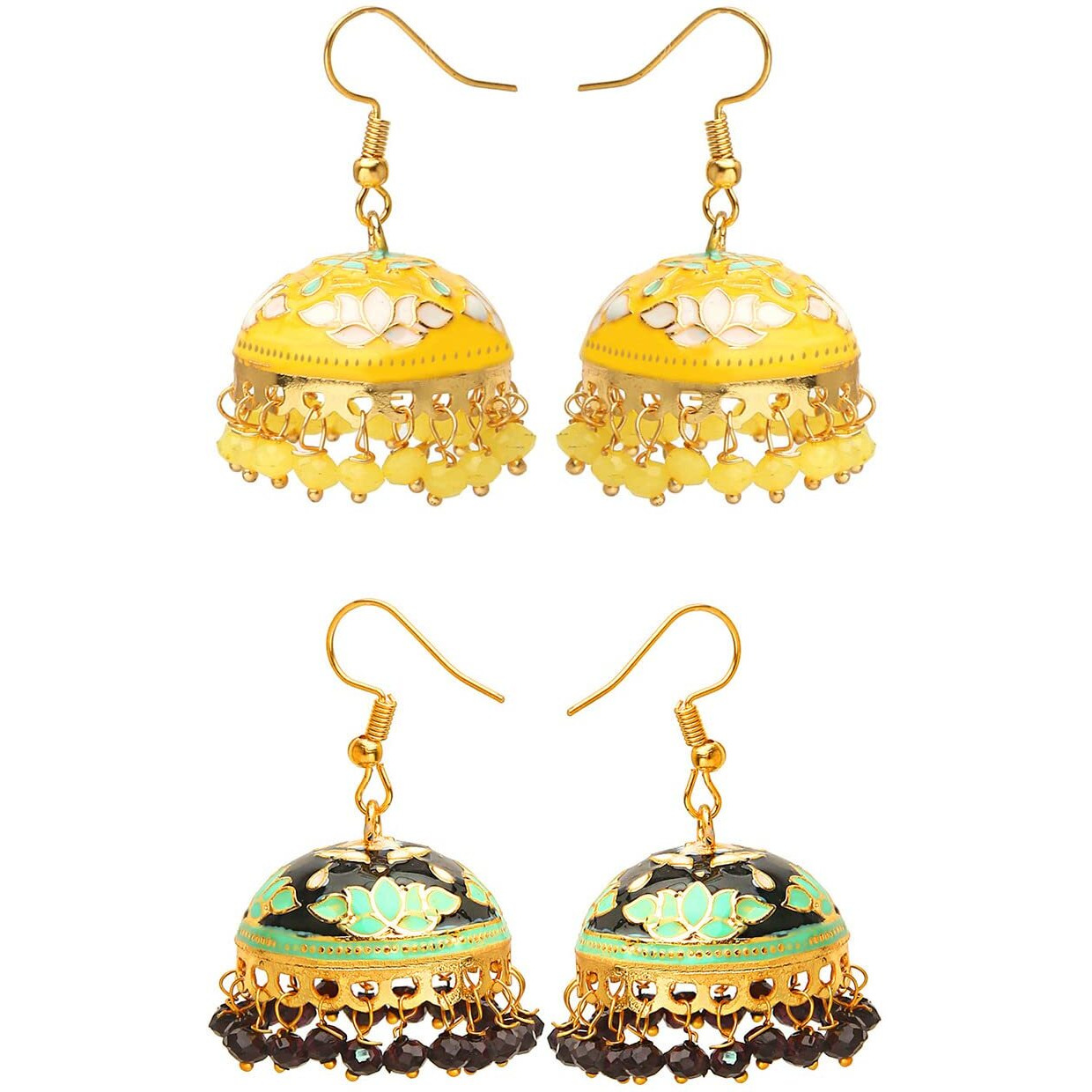 Yellow Chimes Meenakari Jumka Earrings with Ethnic Design Gold Plated Traditional Beads Combo of 2 pair for Women and Girls