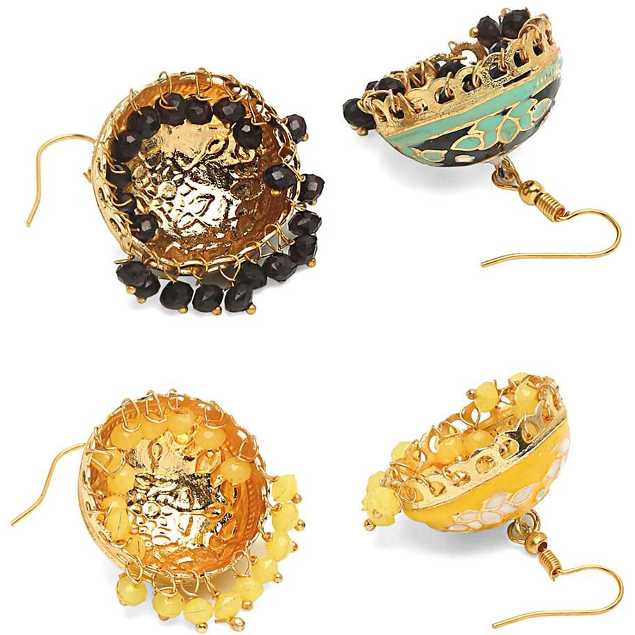 Yellow Chimes Meenakari Jumka Earrings with Ethnic Design Gold Plated Traditional Beads Combo of 2 pair for Women and Girls
