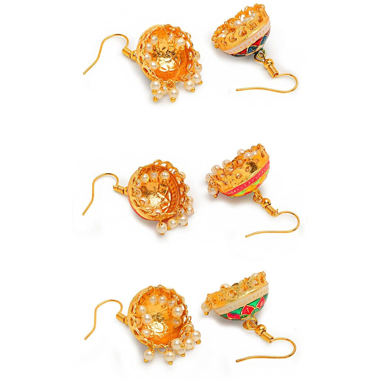 Yellow Chimes Meenakari Jumka Earrings with Ethnic Design Gold Plated Traditional Beads Combo of 3 pair for Women and Girls