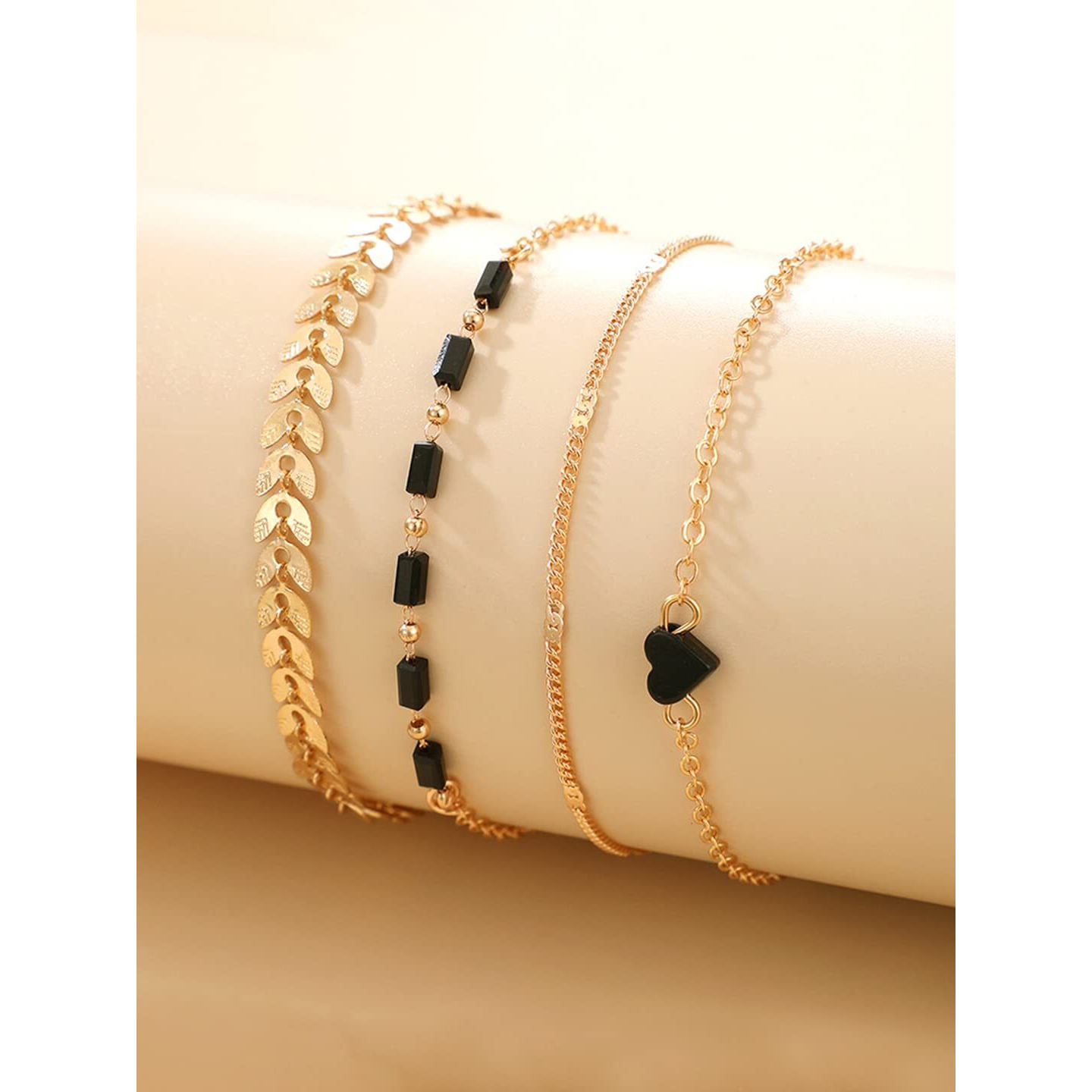 Yellow Chimes Bracelet for Women and Girls Fashion Heart Chain Bracelets for Women | 4 Pcs Stackable Bead Bracelet | Stretch Beaded Layered Bracelet | Birthday Gift For girls and Women