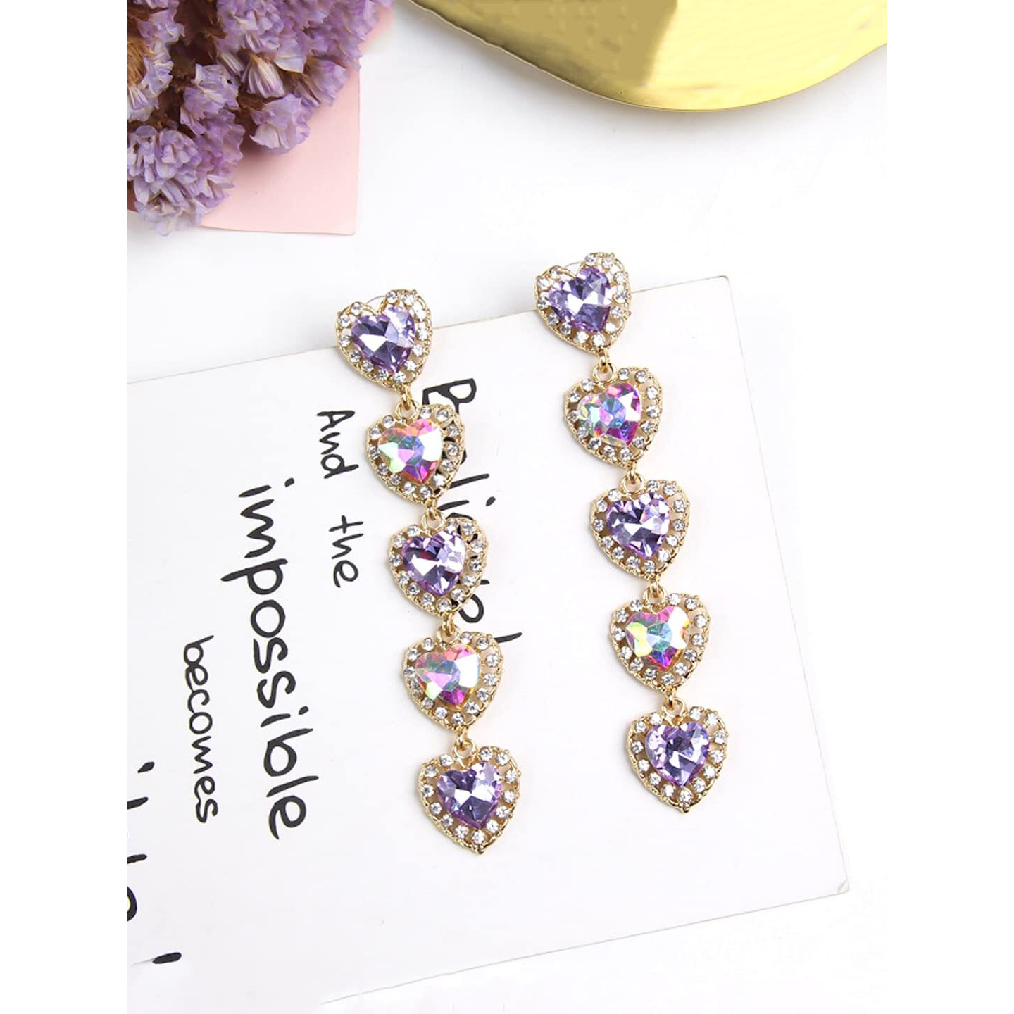 Yellow Chimes Earrings for Women and Girls Multicolor Crystal Dangler Earrings for Women | Gold Plated Heart Shaped Long Danglers Earrings | Birthday Gifts For Women Valentine Gift for Girls