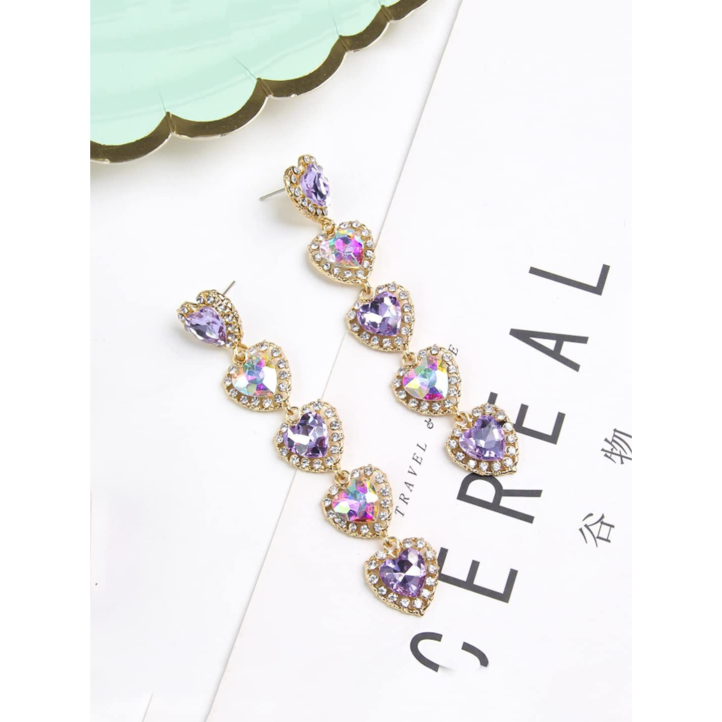 Yellow Chimes Earrings for Women and Girls Multicolor Crystal Dangler Earrings for Women | Gold Plated Heart Shaped Long Danglers Earrings | Birthday Gifts For Women Valentine Gift for Girls