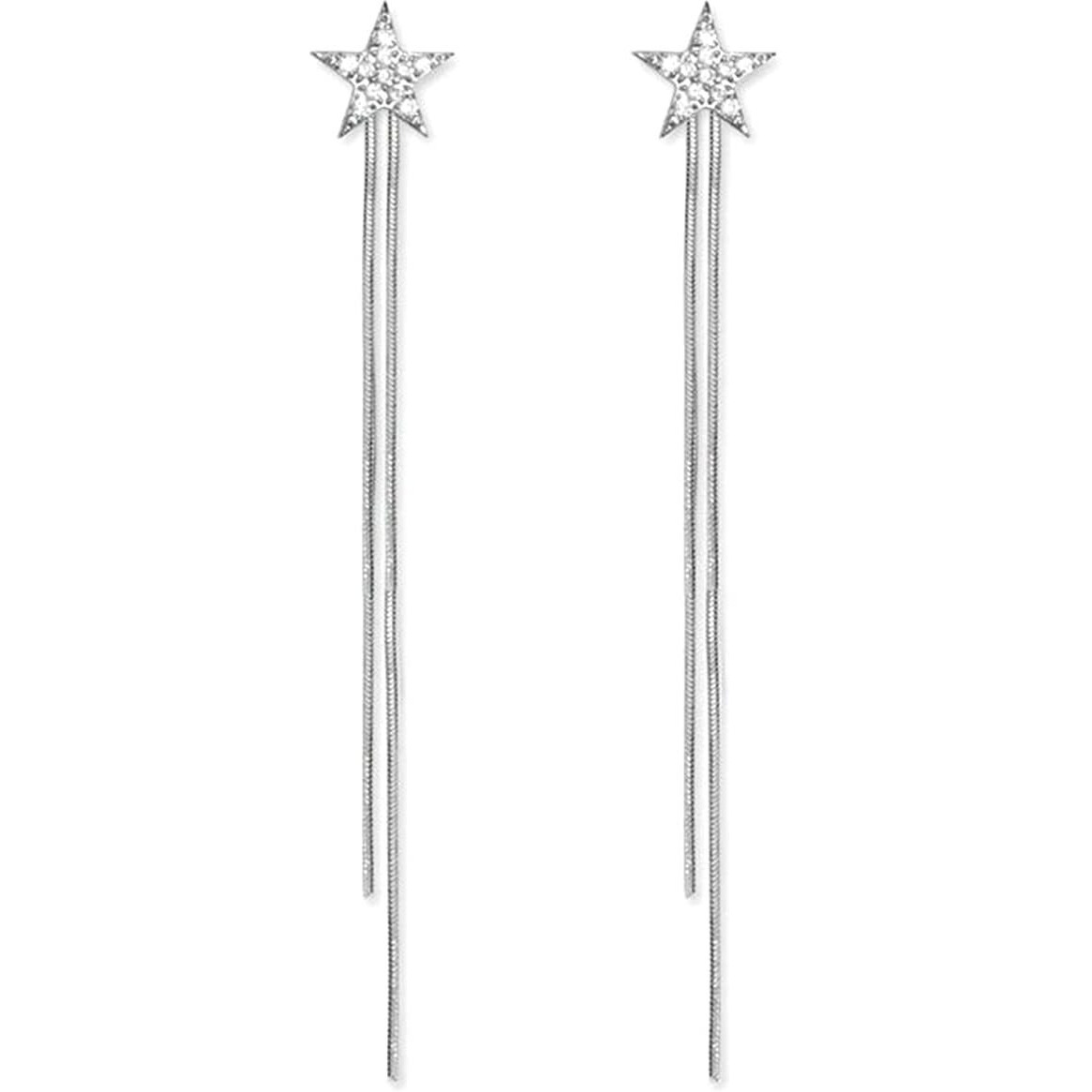 Yellow Chimes Earrings for Women and Girls Silver Crystal Dangler | Silver Toned Star Shaped Long Chain Danglers Earrings for Women | Birthday Gift for girls and women Anniversary Gift for Wife