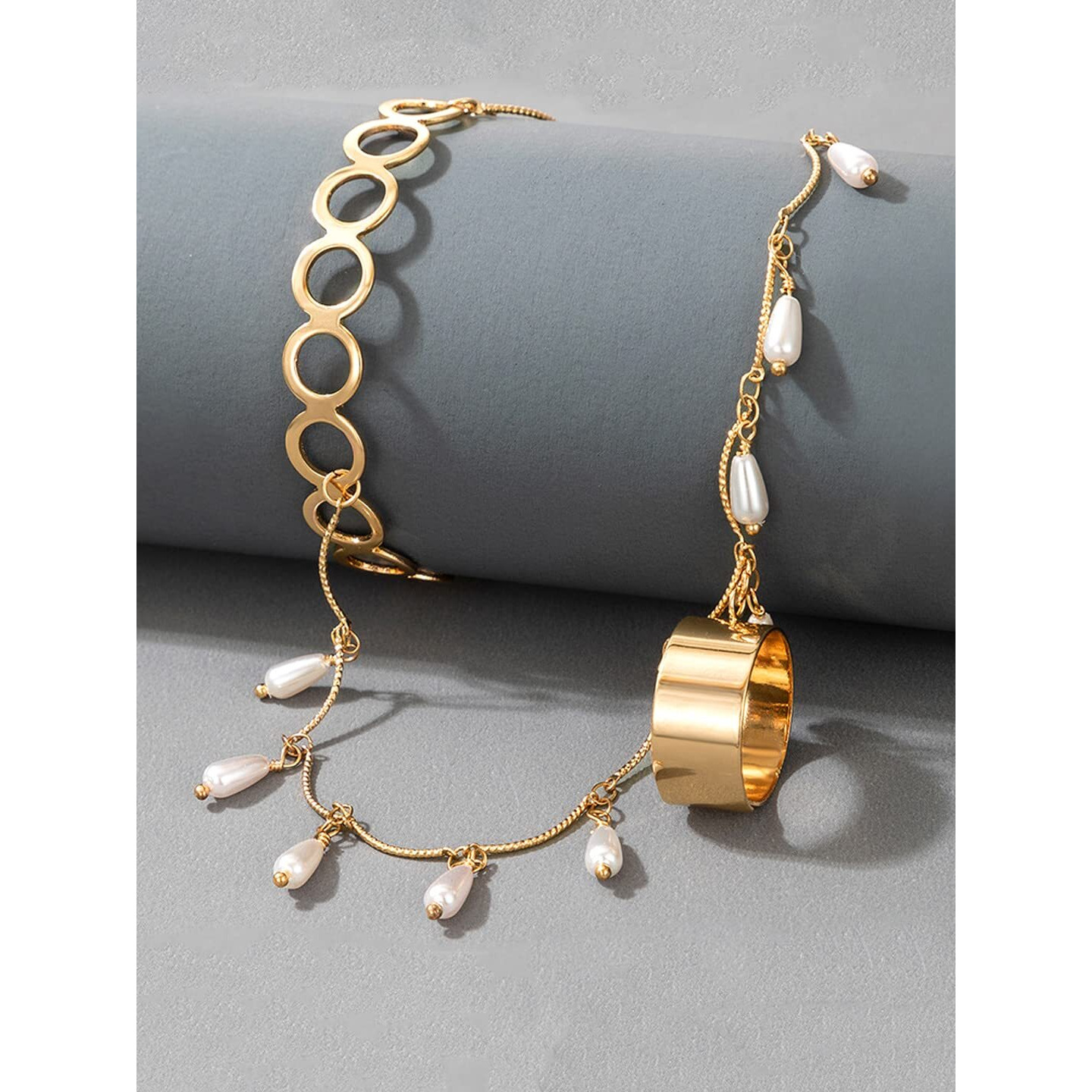 Yellow Chimes Ring Bracelet for Women and Girls Bracelet With Ring for Girls | Gold Plated Pearl Drop Chain Ring Bracelet | Birthday Gift For Girls and Women