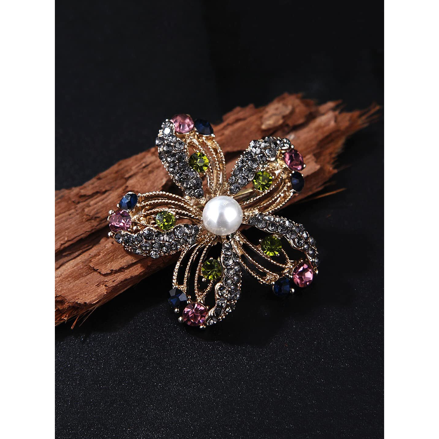 Yellow Chimes Brooch for Women Multicolor Crystal Floral Shaped Brooch Pin Fashionable Brooch for Girls and Women.