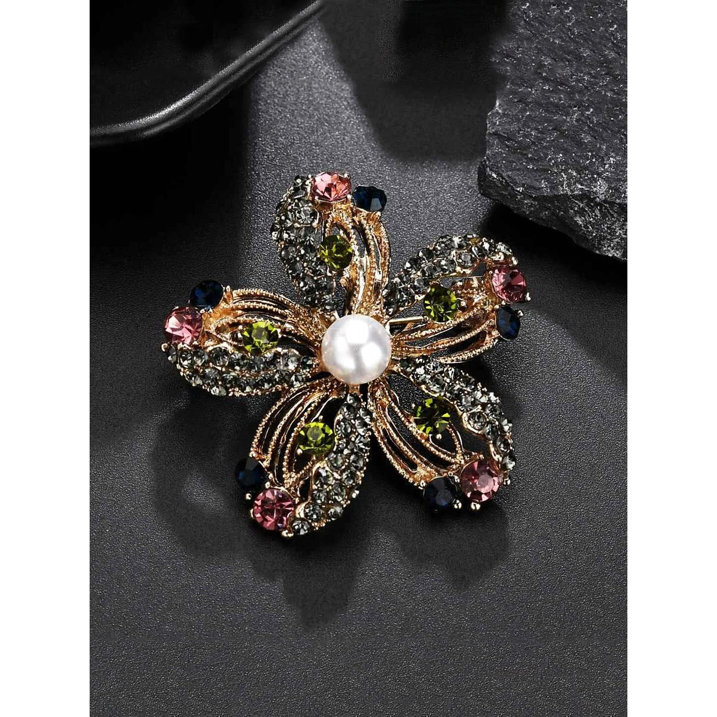 Yellow Chimes Brooch for Women Multicolor Crystal Floral Shaped Brooch Pin Fashionable Brooch for Girls and Women.