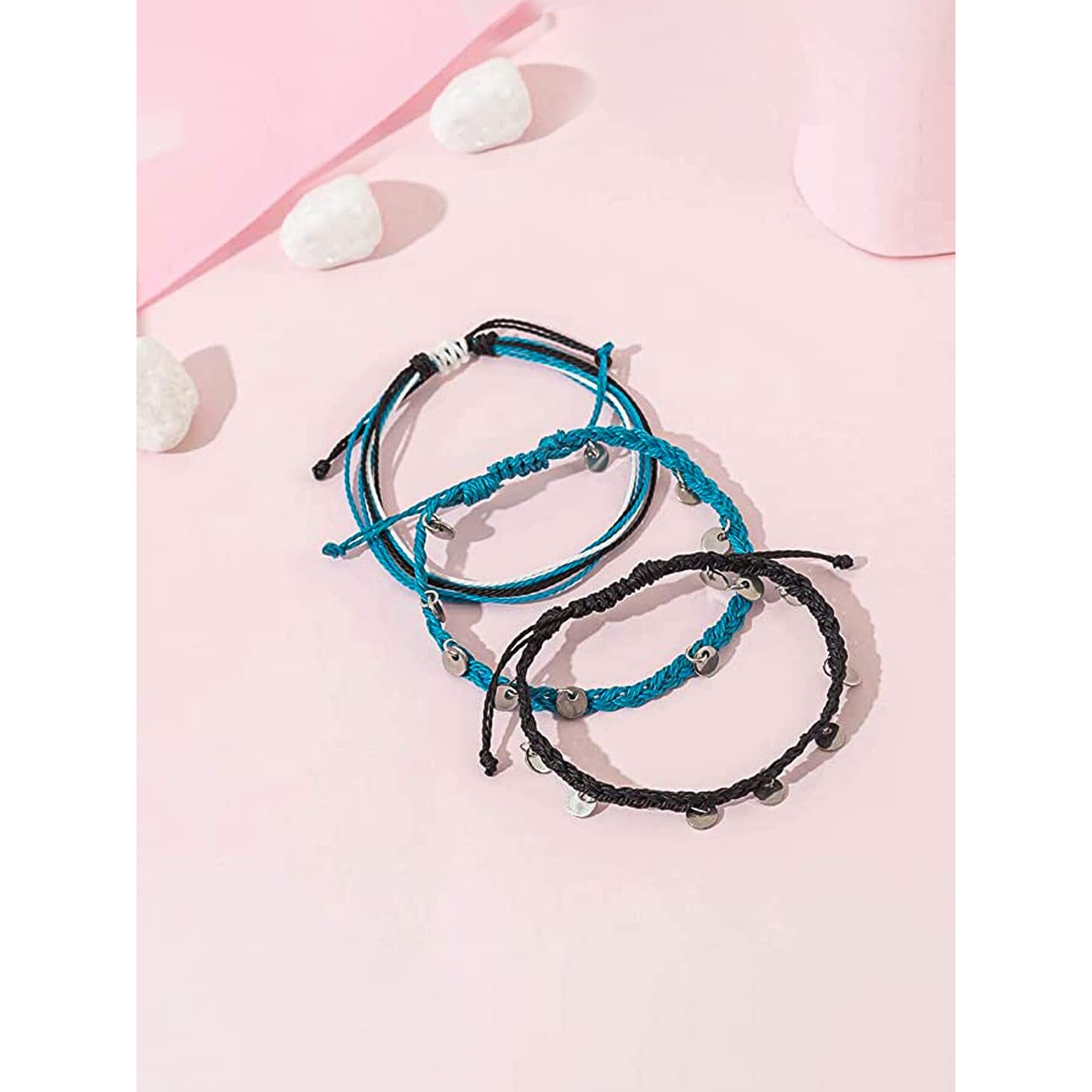 Yellow Chimes Rope Anklet for Women Combo of 3 Anklets Braided Beach Boho Coin Anklets Cute Foot Jewelry for Women and Girls
