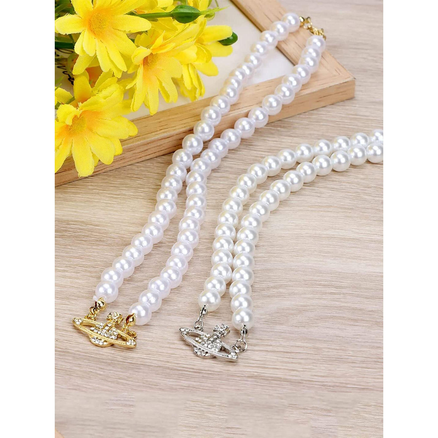 Yellow Chimes Necklace for Women and Girls Fashion White Pearl Necklace for Women Western Multi Layer Pearl Choker Necklace for Girls | Birthday Gifts For Women Valentine Gift for Girls