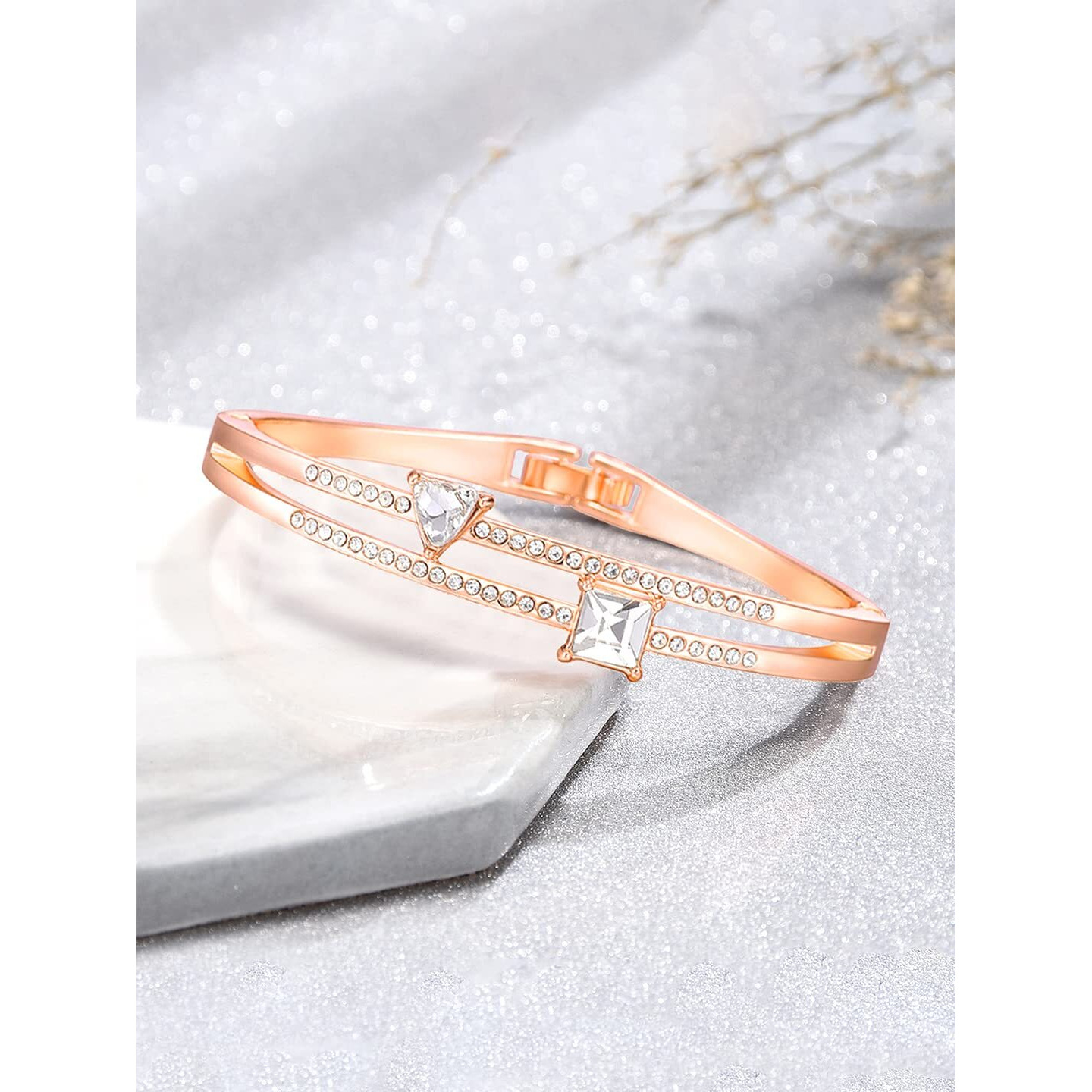 Yellow Chimes Bracelet for Women and Girls Valentine Gift for Girls Fashion White Crystal Bracelets | Rosegold Plated Bangle Style Bracelet | Birthday Gift For Girls & Women Anniversary Gift for Wife