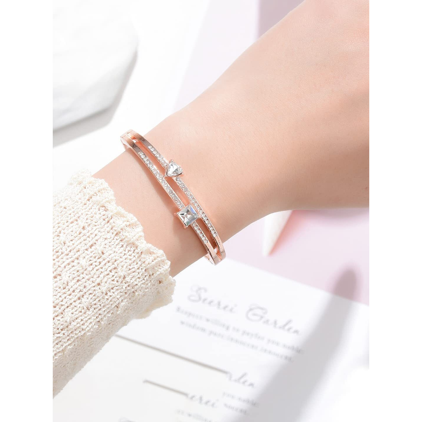 Yellow Chimes Bracelet for Women and Girls Valentine Gift for Girls Fashion White Crystal Bracelets | Rosegold Plated Bangle Style Bracelet | Birthday Gift For Girls & Women Anniversary Gift for Wife