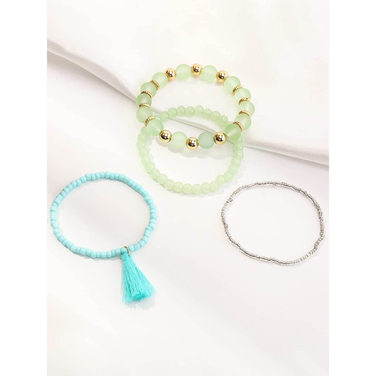 Yellow Chimes Bracelet for Women and Girls Fashion Blue Beads Bracelets for Women | 4 Pcs Stackable Bead Bracelet | Stretch Beaded Layered Bracelet | Birthday Gift For girls and Women