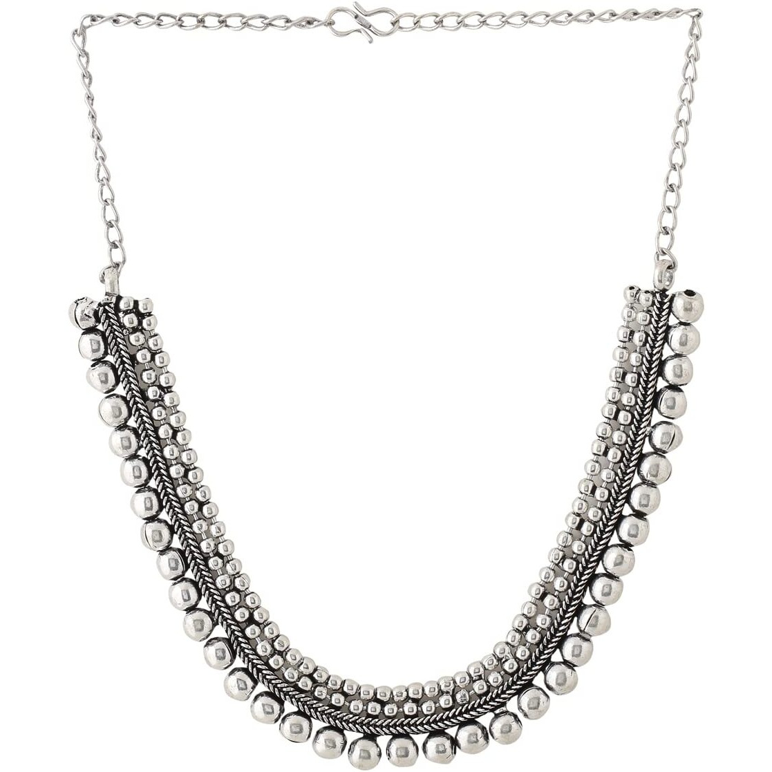 Yellow Chimes Necklace for Women Silver Oxidised Beads Studded Choker Necklace for Women and Girls