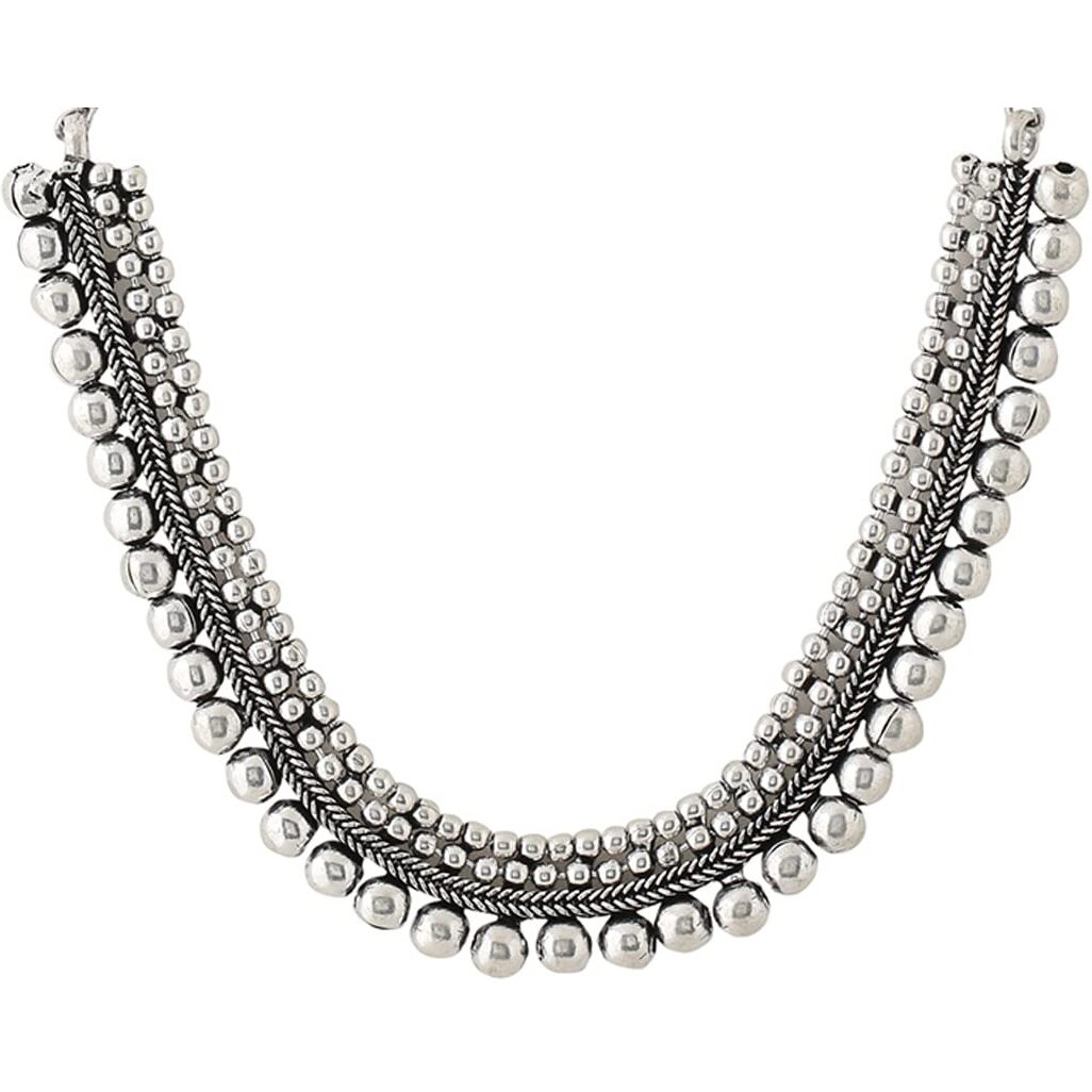 Yellow Chimes Necklace for Women Silver Oxidised Beads Studded Choker Necklace for Women and Girls