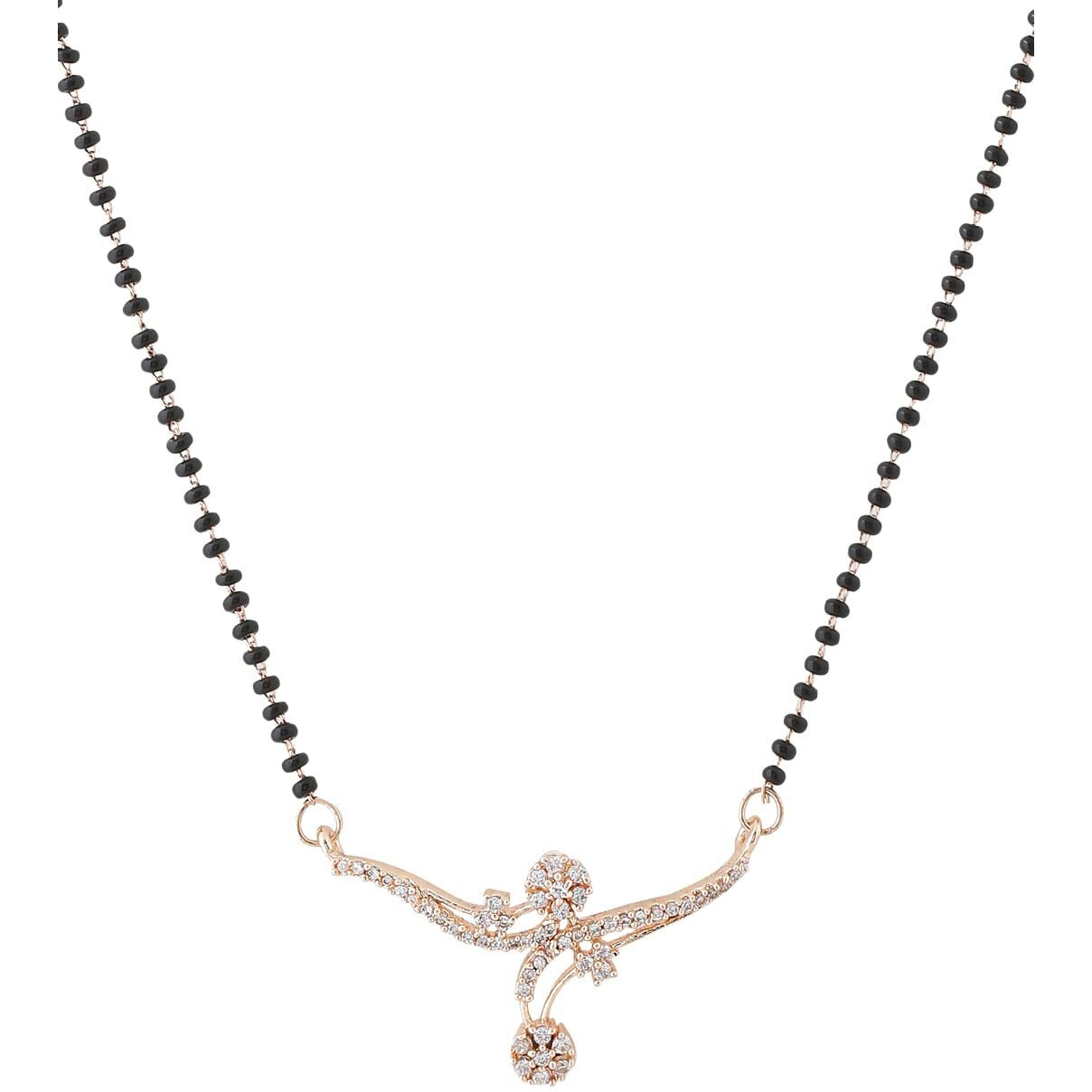 Yellow Chimes Mangalsutra for Women Silver Toned AD/American Diamond Studded Black Beads Mangalsutra for Women and Girls