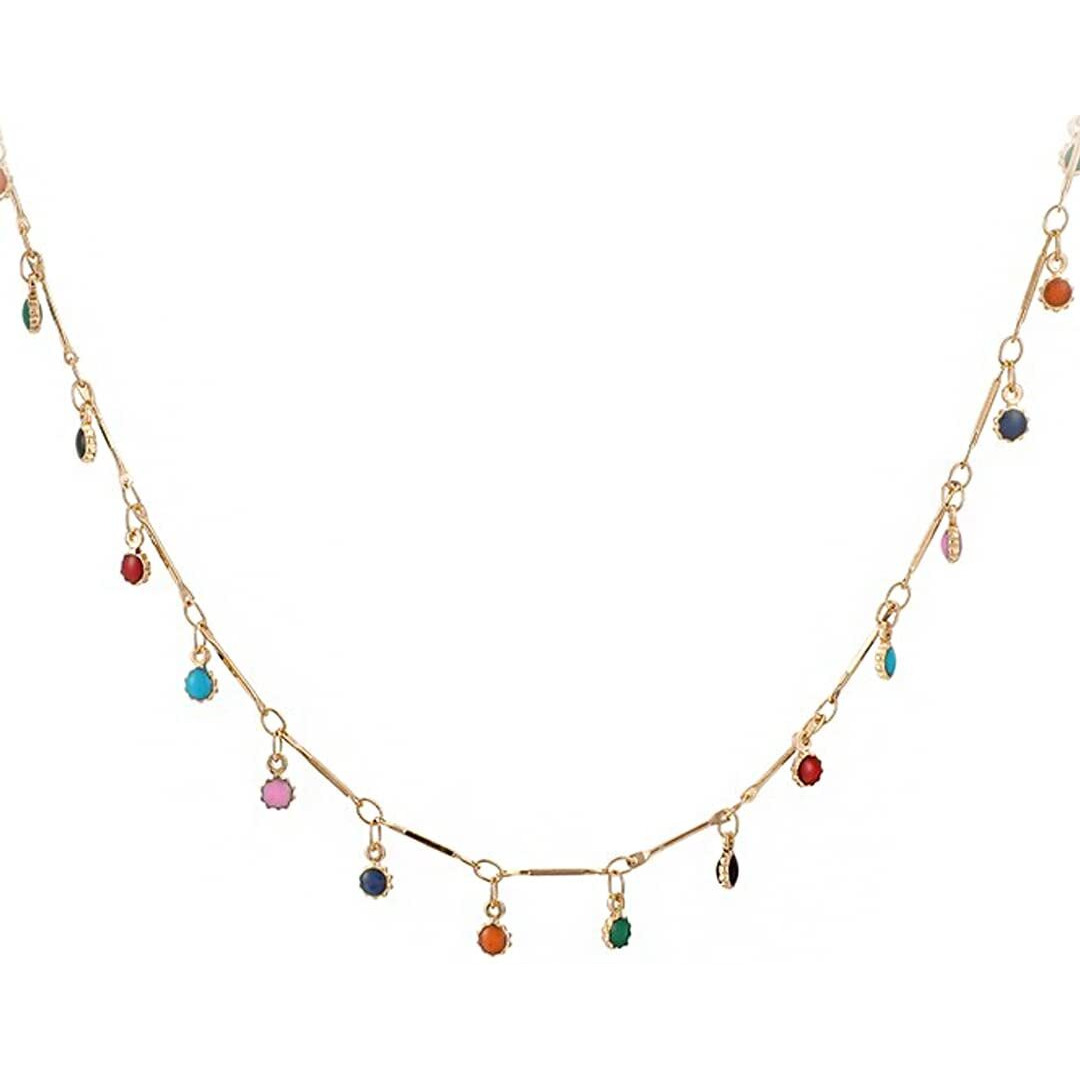 Yellow Chimes Necklace For Women Gold Plated Multicolor Stone Studded Chain Necklace For Women and Girls