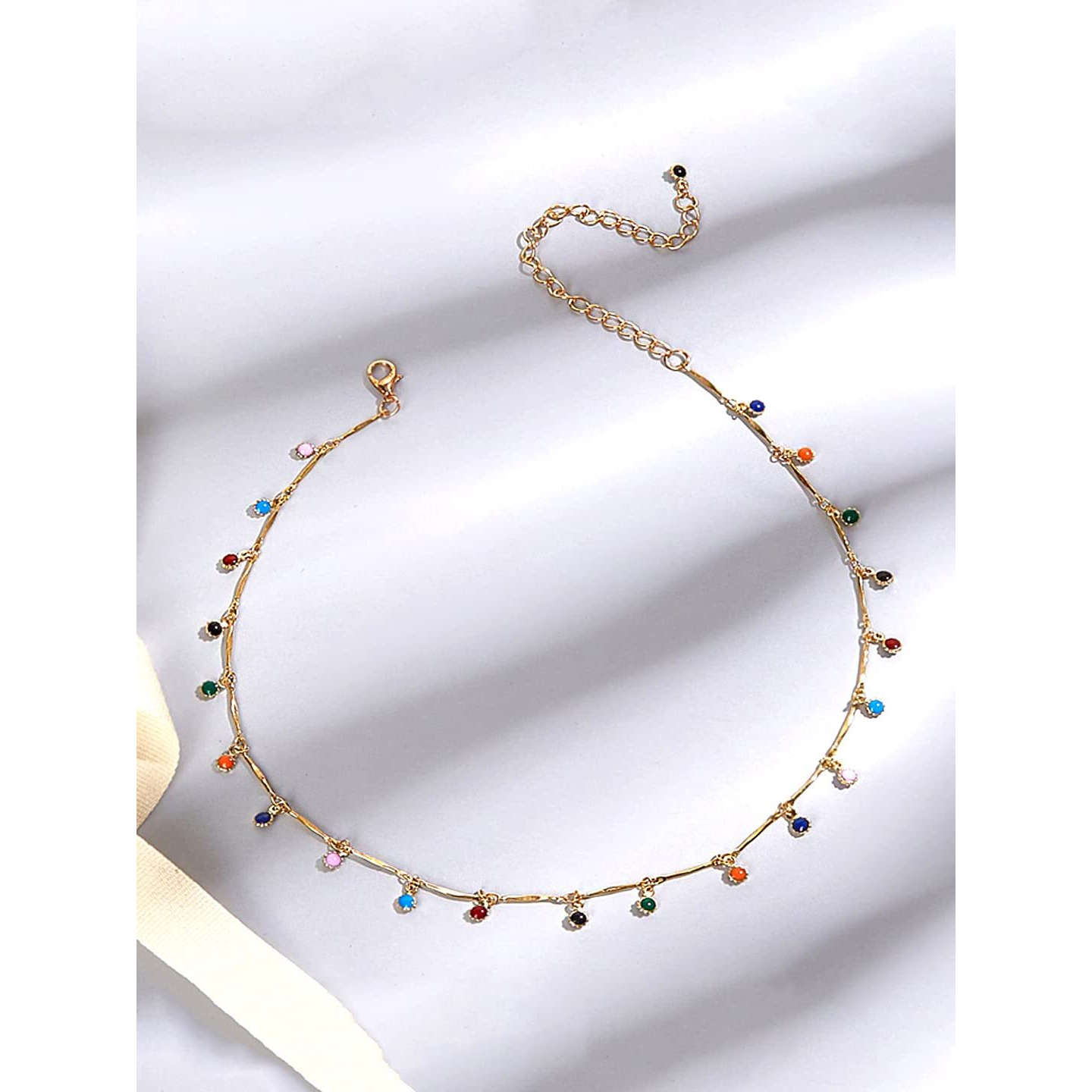 Yellow Chimes Necklace For Women Gold Plated Multicolor Stone Studded Chain Necklace For Women and Girls