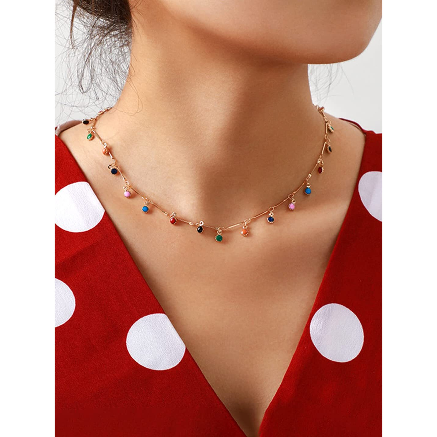 Yellow Chimes Necklace For Women Gold Plated Multicolor Stone Studded Chain Necklace For Women and Girls