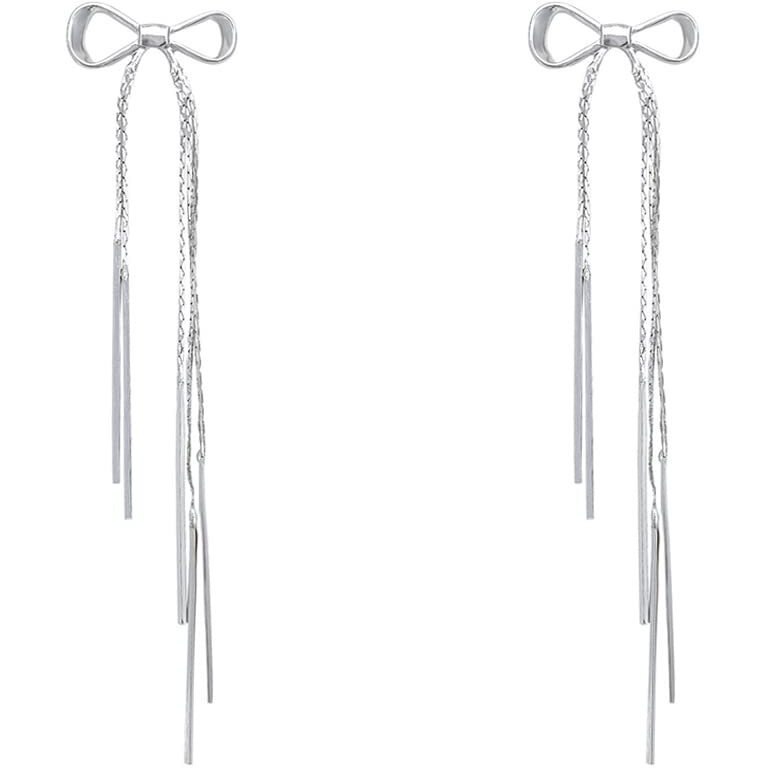 Yellow Chimes Earrings For Women Silver Toned Bow Shaped Chain Hanging Dangler Earrings For Women and Girls
