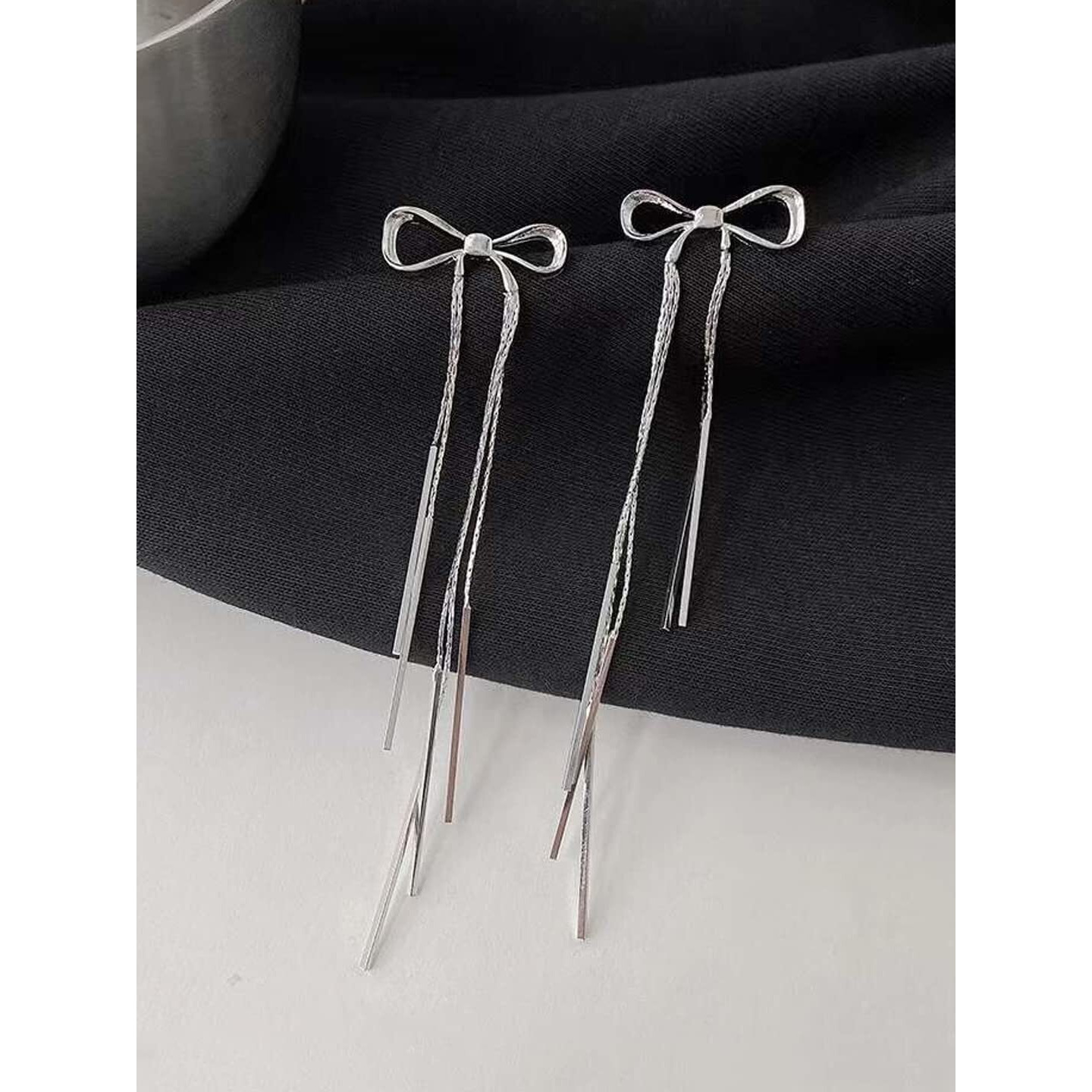 Yellow Chimes Earrings For Women Silver Toned Bow Shaped Chain Hanging Dangler Earrings For Women and Girls