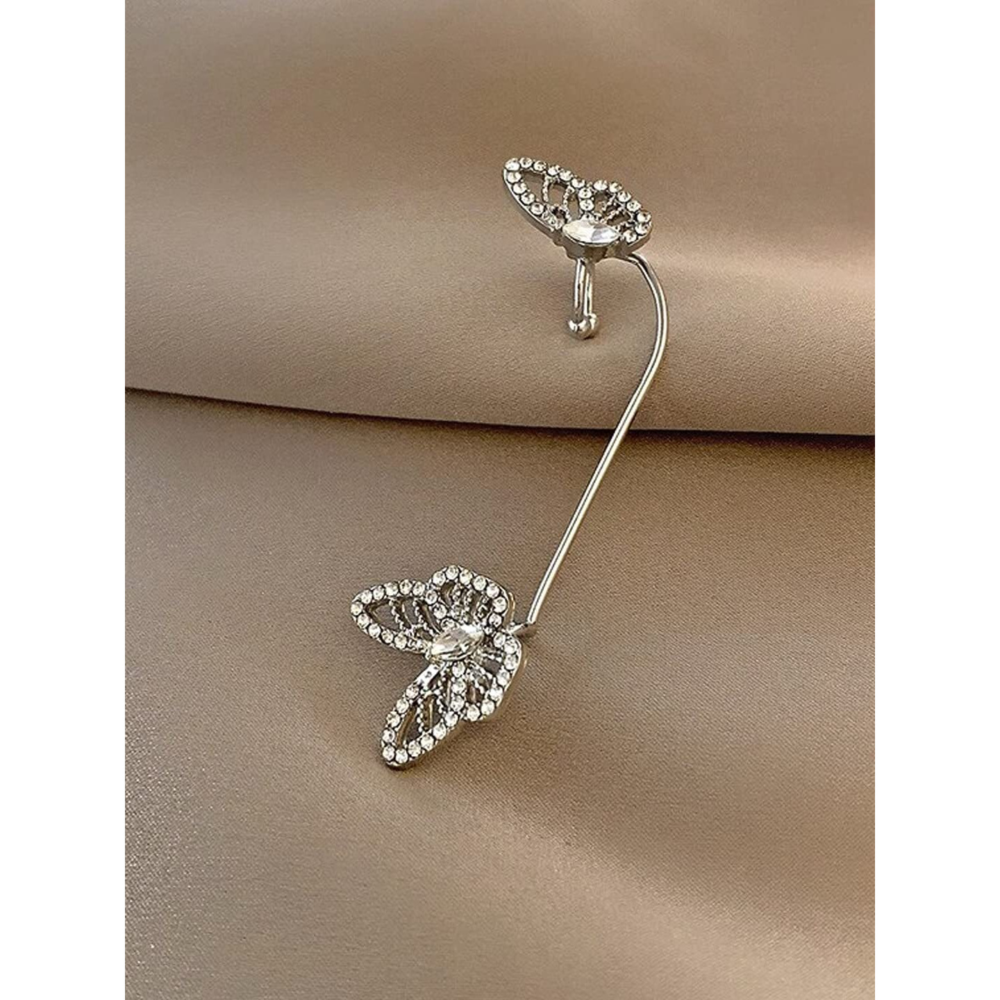 Yellow Chimes Earrings for Women and Girls Fashion Silver Ear Cuff Set | Silver Tone Ear Cuff | Butterfly Cartilage Ear Clips Set | Birthday Gift for Girls and Women Anniversary Gift for Wife