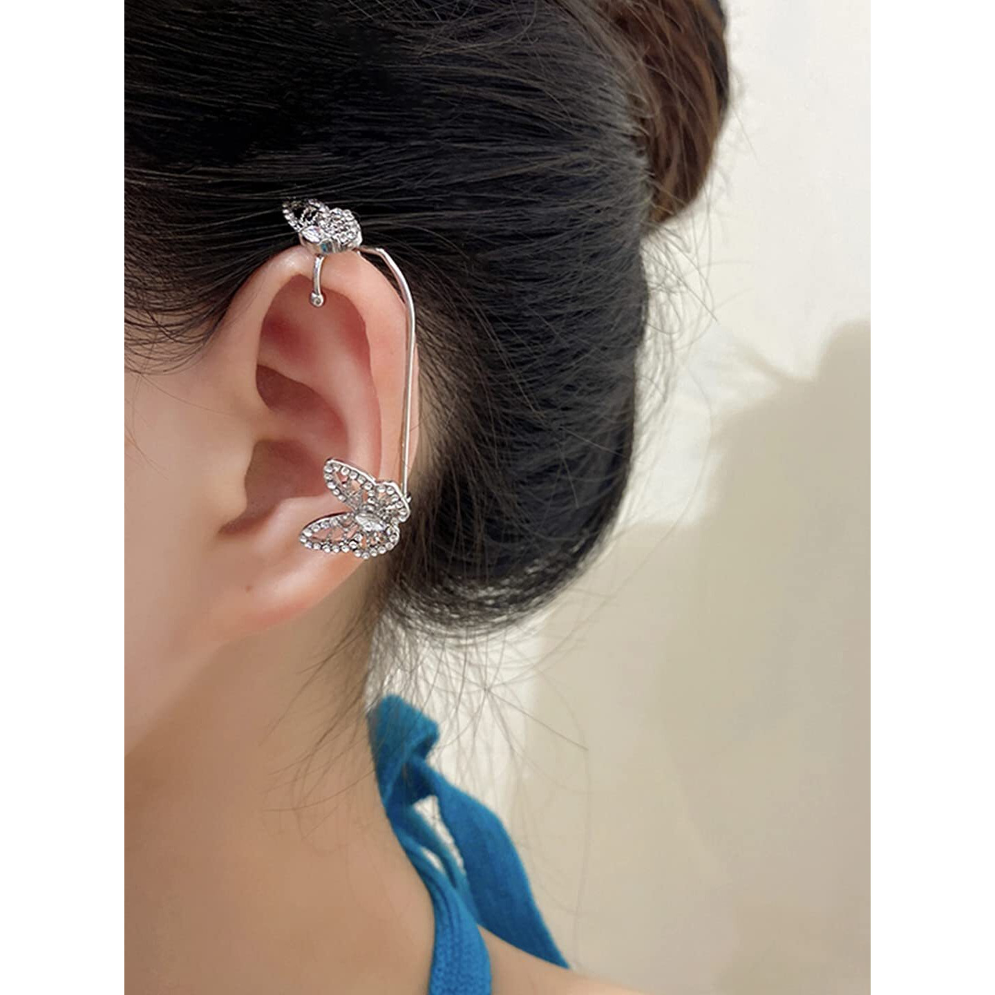 Yellow Chimes Earrings for Women and Girls Fashion Silver Ear Cuff Set | Silver Tone Ear Cuff | Butterfly Cartilage Ear Clips Set | Birthday Gift for Girls and Women Anniversary Gift for Wife