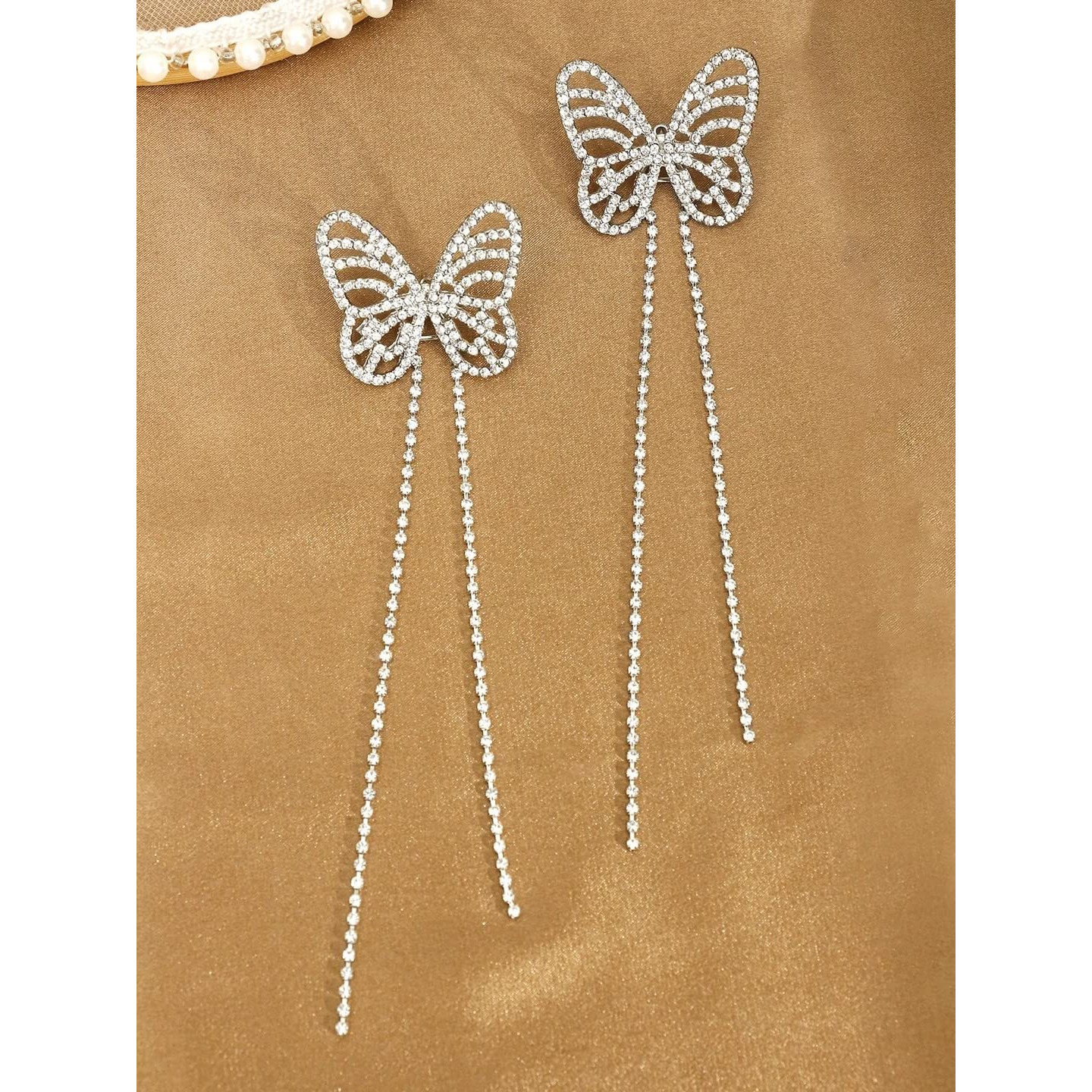 Yellow Chimes Earrings for Women and Girls Silver Dangler Earrings | Silver Toned Crystal Butterfly Long Chain Danglers Earrings for Women | Birthday Gift for girls and women Anniversary Gift for Wife