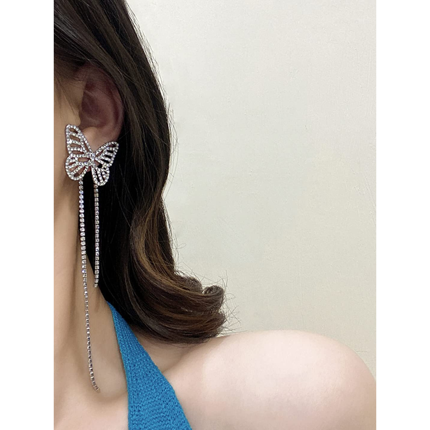 Yellow Chimes Earrings for Women and Girls Silver Dangler Earrings | Silver Toned Crystal Butterfly Long Chain Danglers Earrings for Women | Birthday Gift for girls and women Anniversary Gift for Wife