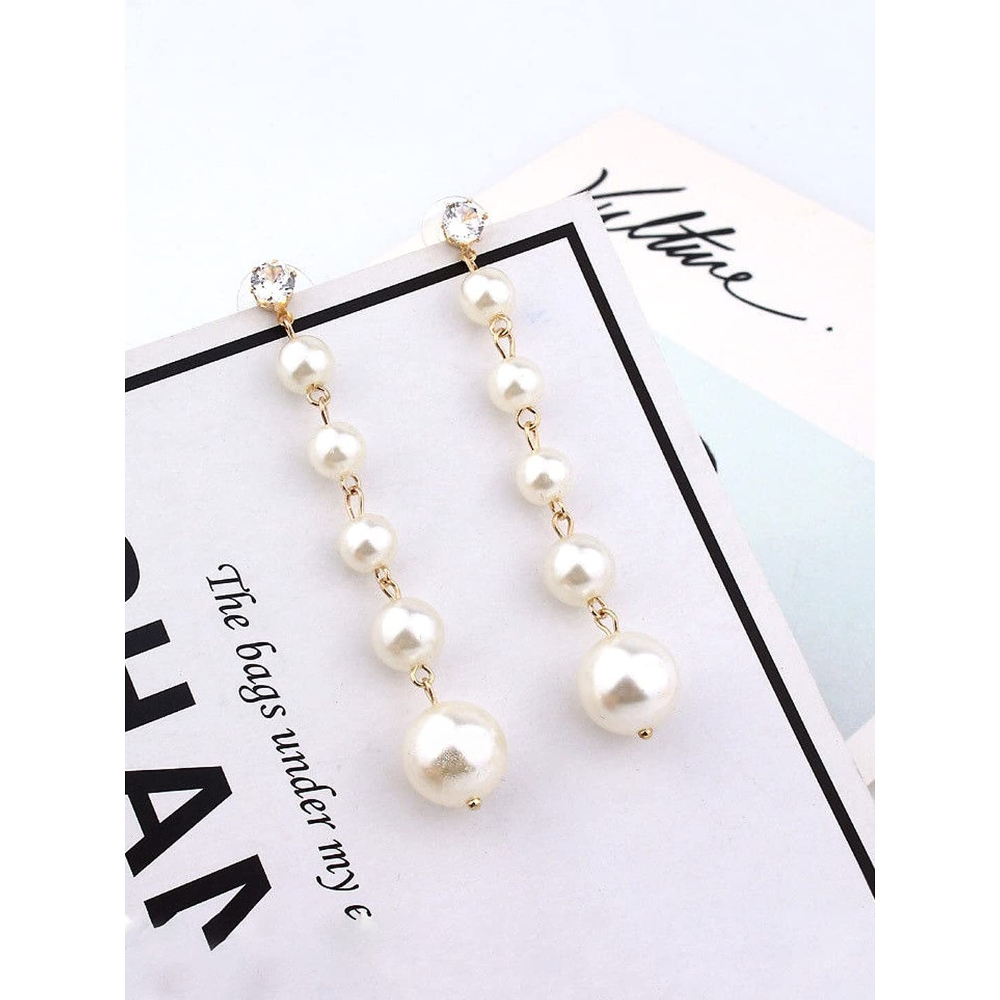 Yellow Chimes White Danglers Earrings for Women | Pearl Earrings for Girls | Gold Plated Fashion Women Earrings | Long Chain Dangler Earrings | Birthday Gift For Girls Anniversary Gift for Wife