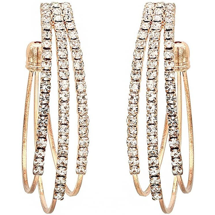 Yellow Chimes Earrings for Women and Girls Hoop Earrings for Girls | Rose Gold Toned Crystal Studded Hoop Earrings | Birthday Gift for girls and women Anniversary Gift for Wife