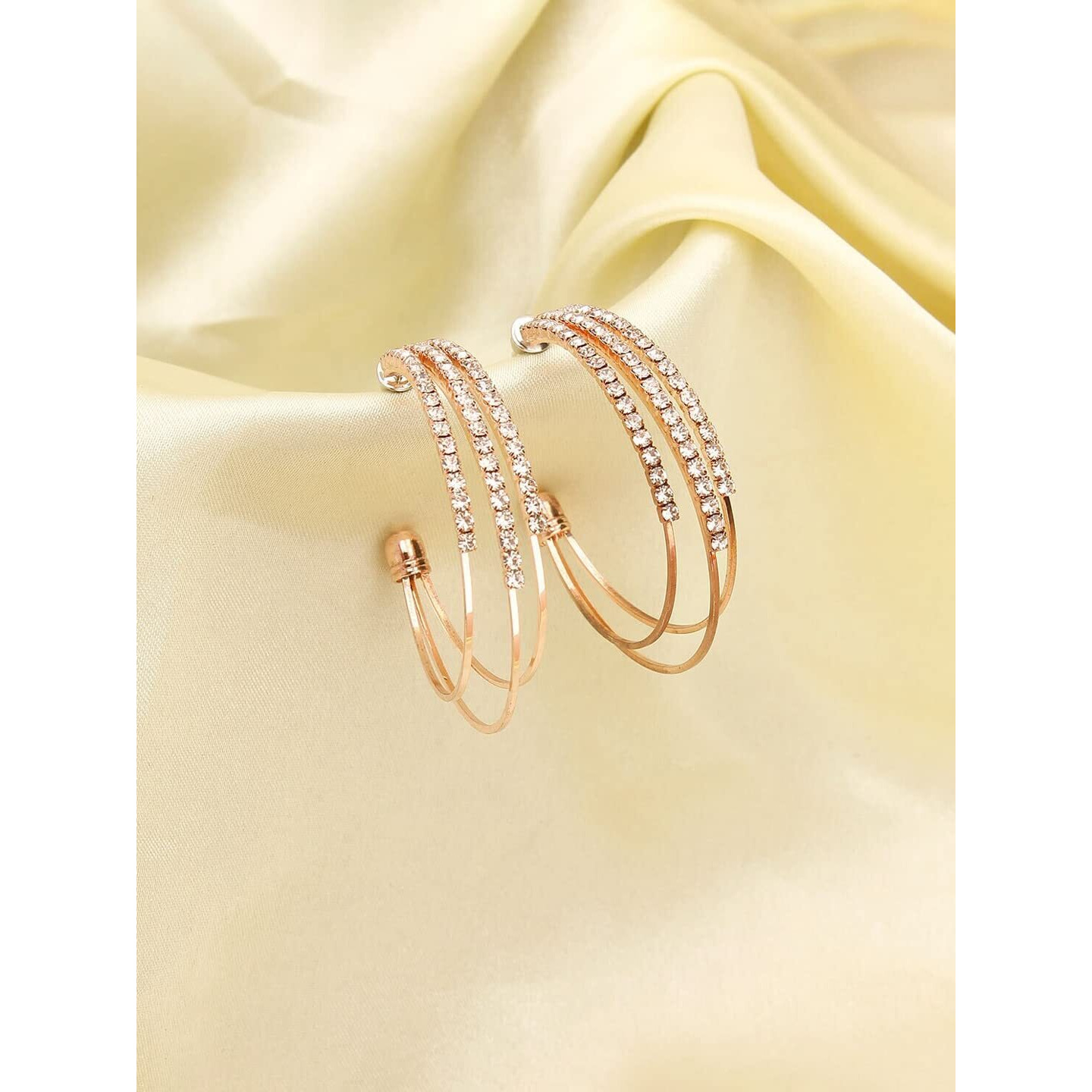 Yellow Chimes Earrings for Women and Girls Hoop Earrings for Girls | Rose Gold Toned Crystal Studded Hoop Earrings | Birthday Gift for girls and women Anniversary Gift for Wife