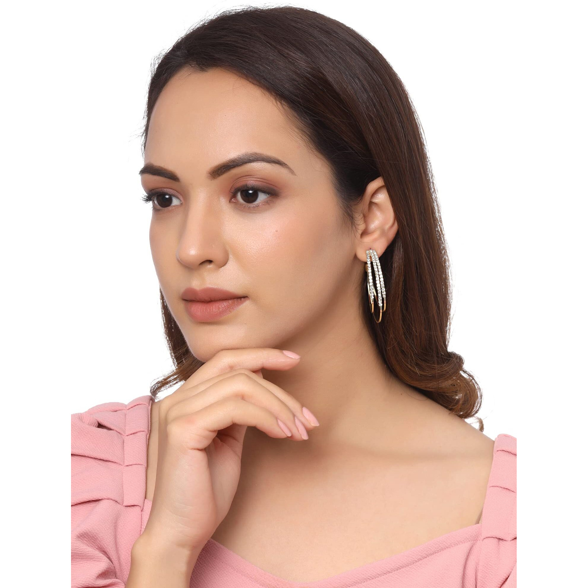 Yellow Chimes Earrings for Women and Girls Hoop Earrings for Girls | Rose Gold Toned Crystal Studded Hoop Earrings | Birthday Gift for girls and women Anniversary Gift for Wife