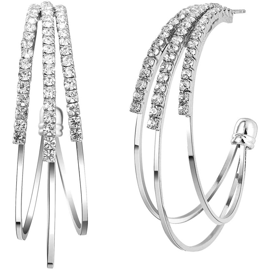 Yellow Chimes Earrings for Women and Girls Hoop Earrings for Girls | Silver Toned Crystal Studded Hoop Earrings | Birthday Gift for girls and women Anniversary Gift for Wife