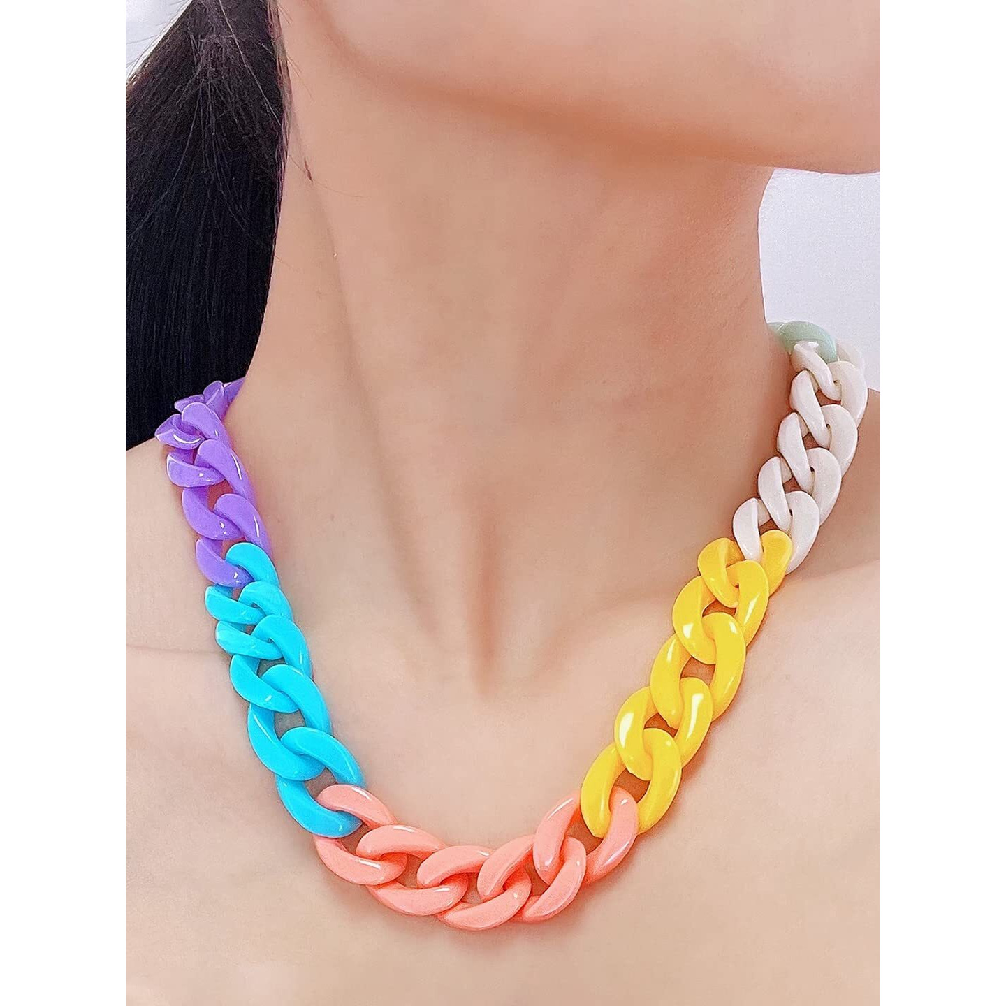 Yellow Chimes Necklace for Women and Girls Statement Chain Necklace for Women | Acrylic Multicolor Cuban Link Chain Necklace for Girls | Birthday Gift for girls and women Anniversary Gift for Wife