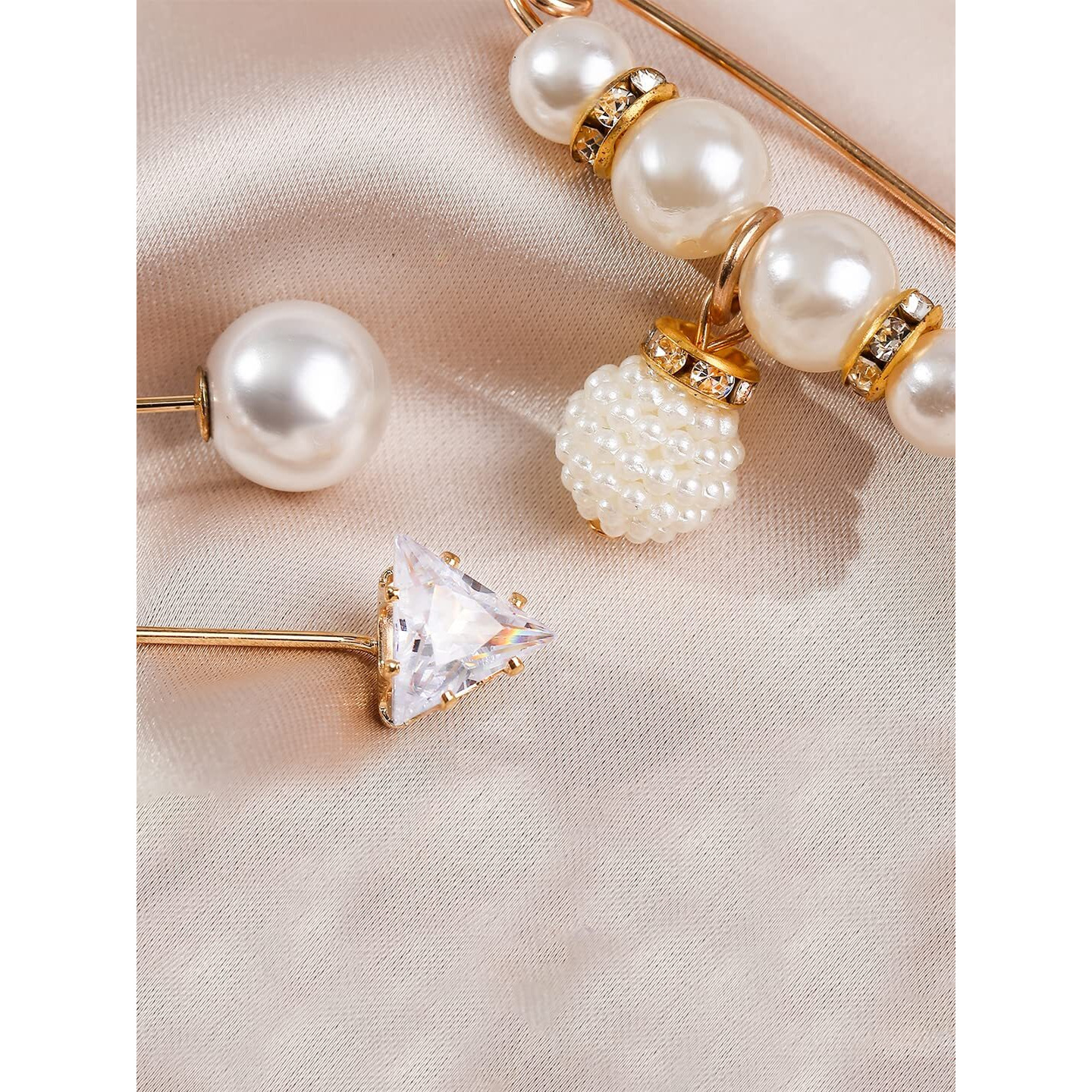 Yellow Chimes Brooch for Women and Girls | 5 Pcs White Pearl Brooch Pins Sweater Shawl Clips Faux Pearl | Collar Safety Pin Clothing Dresses Decoration Accessories | Birthday Gift for Girls and Women