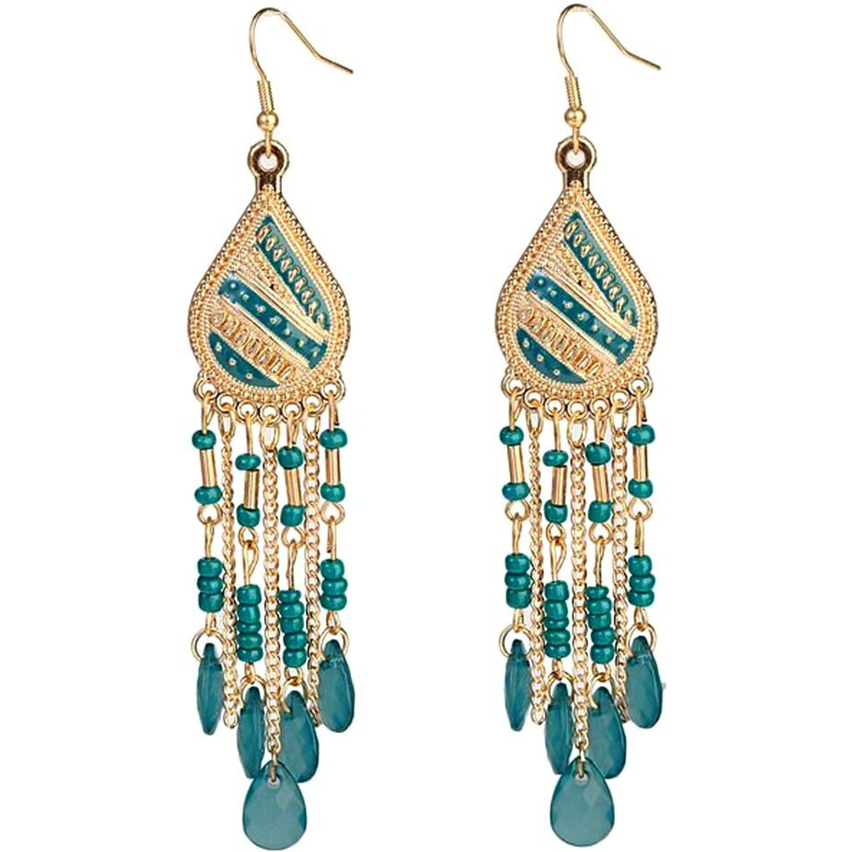 Yellow Chimes Earrings for Women and Girls Green Dangler Earrings | Gold Plated Long Beaded Tassel Earrings Bohemia Dangler Earrings| Birthday Gift for girls and women Anniversary Gift for Wife