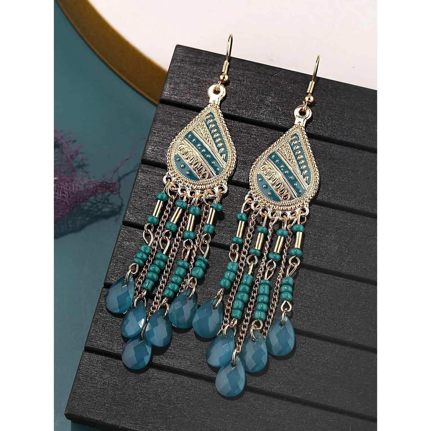 Yellow Chimes Earrings for Women and Girls Green Dangler Earrings | Gold Plated Long Beaded Tassel Earrings Bohemia Dangler Earrings| Birthday Gift for girls and women Anniversary Gift for Wife