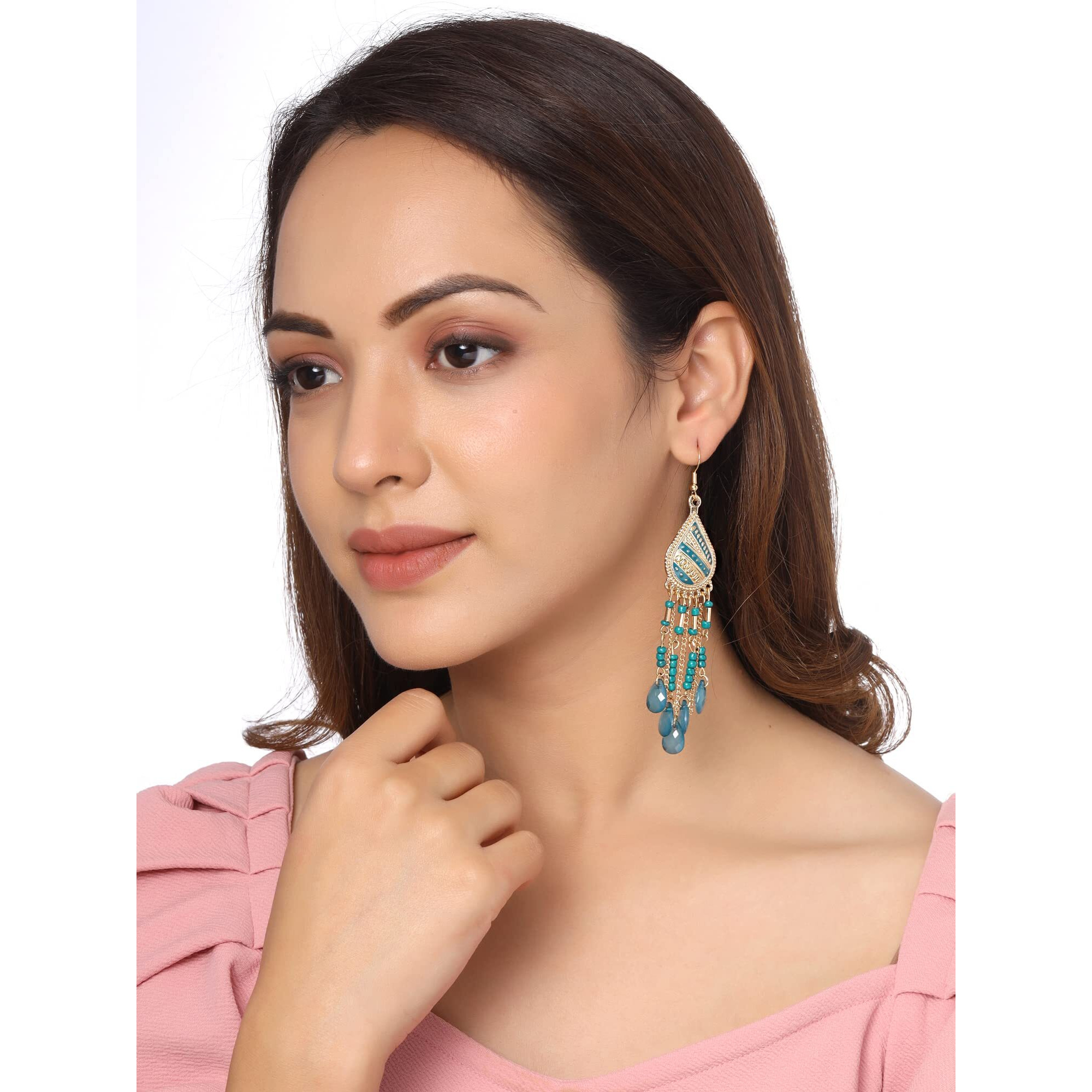 Yellow Chimes Earrings for Women and Girls Green Dangler Earrings | Gold Plated Long Beaded Tassel Earrings Bohemia Dangler Earrings| Birthday Gift for girls and women Anniversary Gift for Wife