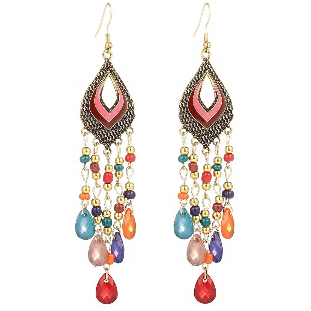 Yellow Chimes Danglers Earrings for Women | Multicolor Earrings for Girls | Gold Plated Fashion Women Earrings | Beads Long Chain Dangler Earrings | Birthday Gift For Girls Anniversary Gift for Wife