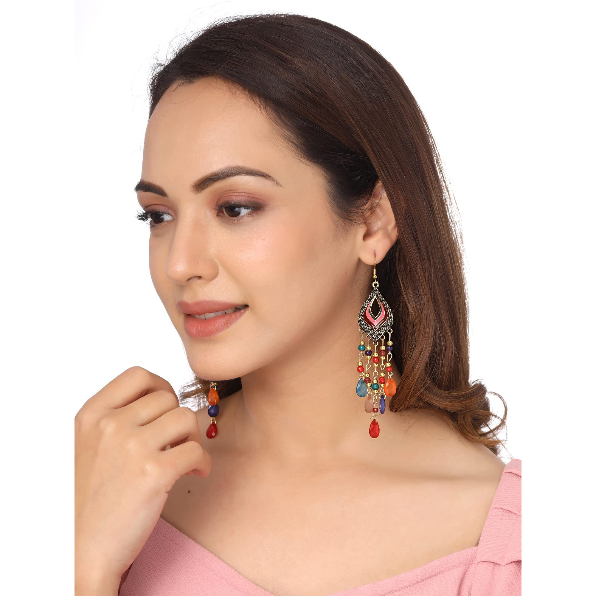 Yellow Chimes Danglers Earrings for Women | Multicolor Earrings for Girls | Gold Plated Fashion Women Earrings | Beads Long Chain Dangler Earrings | Birthday Gift For Girls Anniversary Gift for Wife