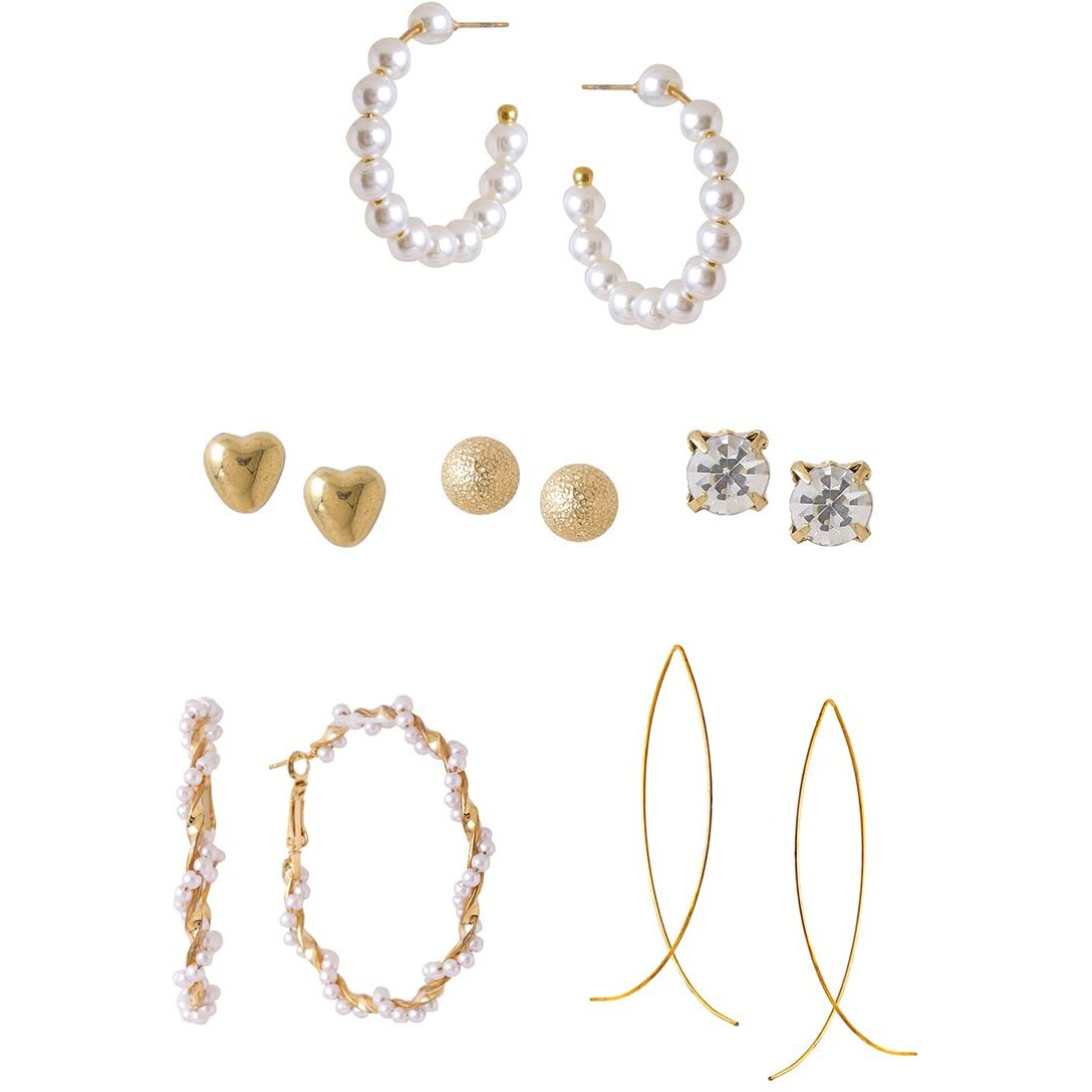 Yellow Chimes Combo Earrings For Women Set Of 6 Pairs Earring Gold Plated Stud and Pearl Hoop Earrings For Women and Girls
