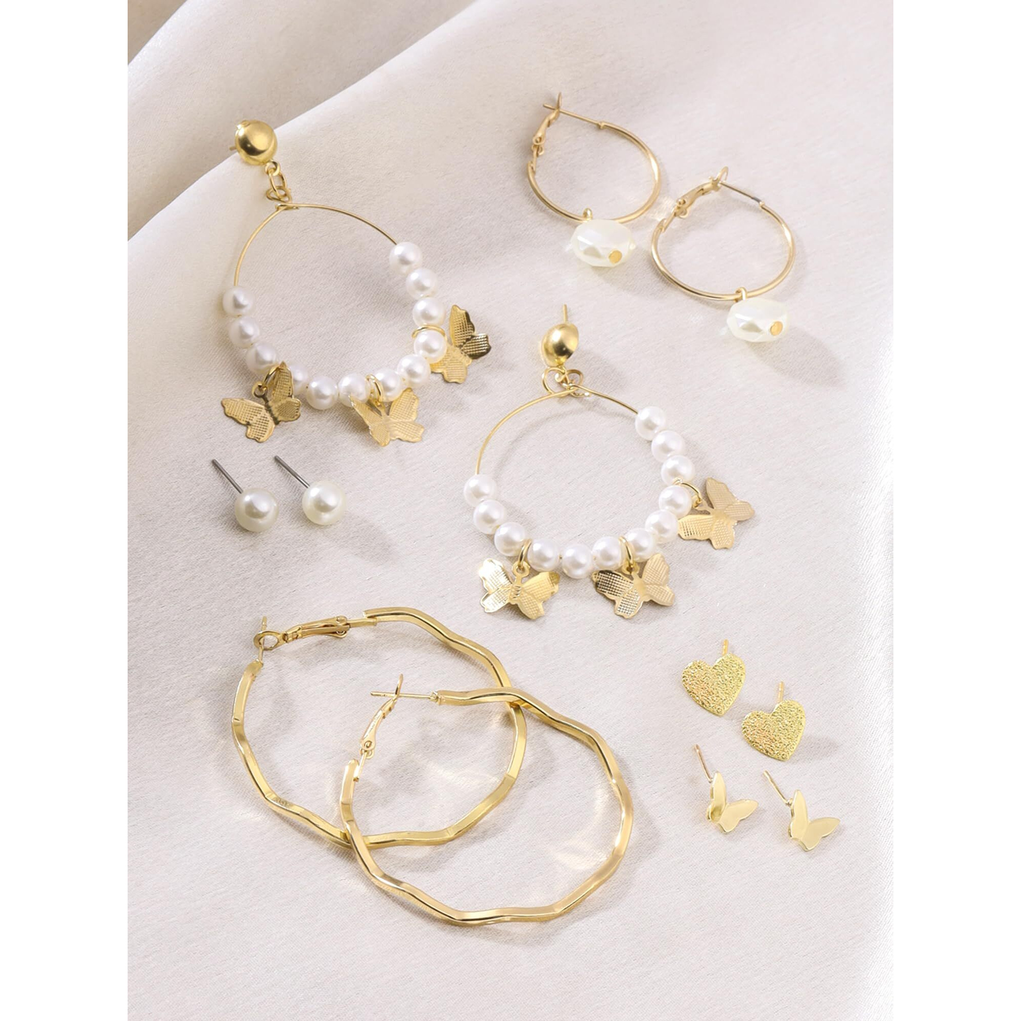 Yellow Chimes Combo Earrings For Women Set Of 6 Pairs Earring Gold Plated Stud and Pearl Hoop Earrings For Women and Girls