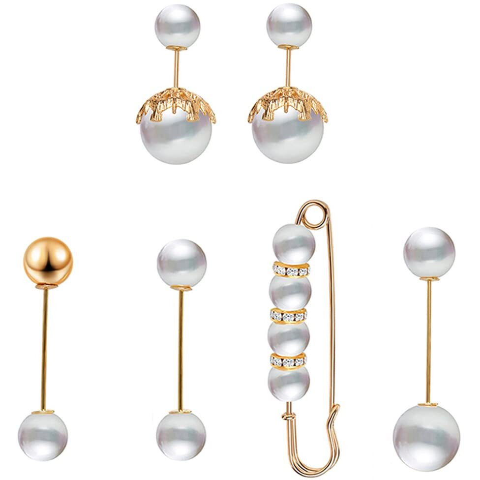 Yellow Chimes Brooch for Women and Girls | 6 Pcs Pearl Brooch Pins Sweater Shawl Clips Faux Pearl | Collar Safety Pin Clothing Dresses Decoration Accessories | Birthday Gift for Girls and Women