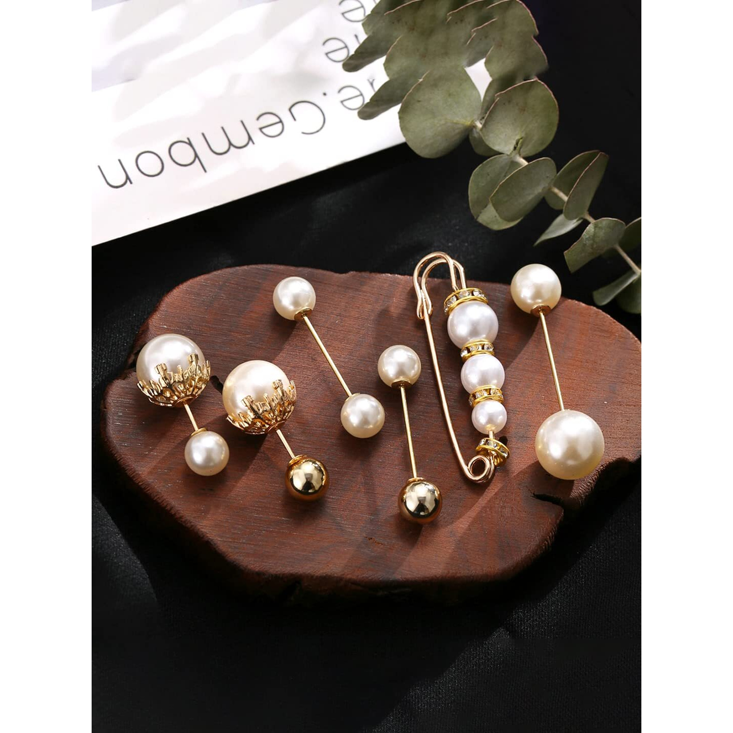 Yellow Chimes Brooch for Women and Girls | 6 Pcs Pearl Brooch Pins Sweater Shawl Clips Faux Pearl | Collar Safety Pin Clothing Dresses Decoration Accessories | Birthday Gift for Girls and Women