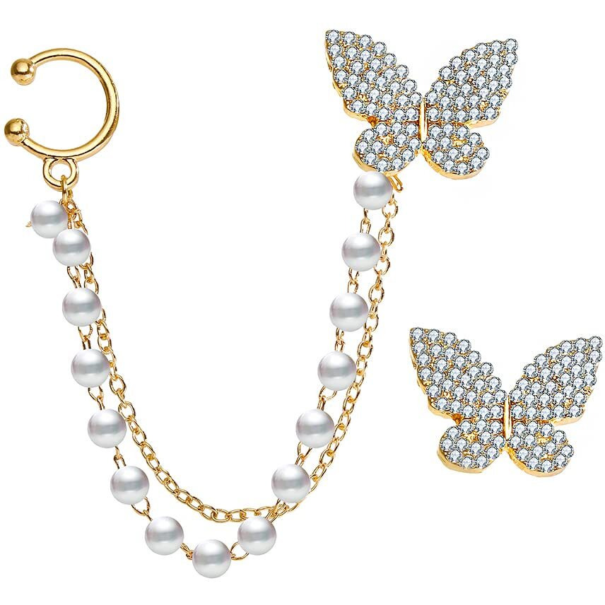 Yellow Chimes Earrings for Women and Girls Fashion Golden Ear Cuff | Adjustable Ear Cuffs for Women Cartilage Butterfly Clip on Earrings | Birthday Gift for girls and women Anniversary Gift for Wife
