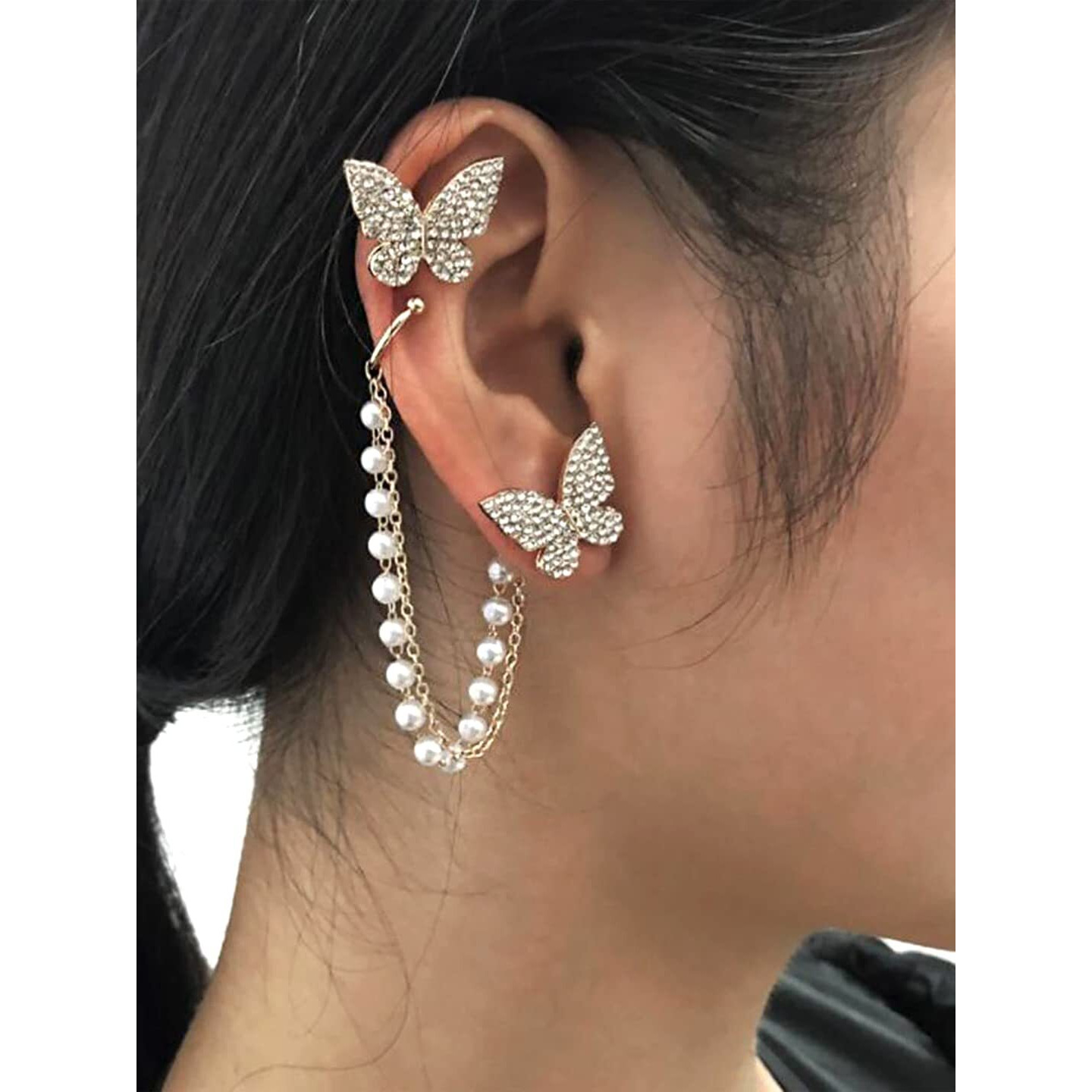 Yellow Chimes Earrings for Women and Girls Fashion Golden Ear Cuff | Adjustable Ear Cuffs for Women Cartilage Butterfly Clip on Earrings | Birthday Gift for girls and women Anniversary Gift for Wife