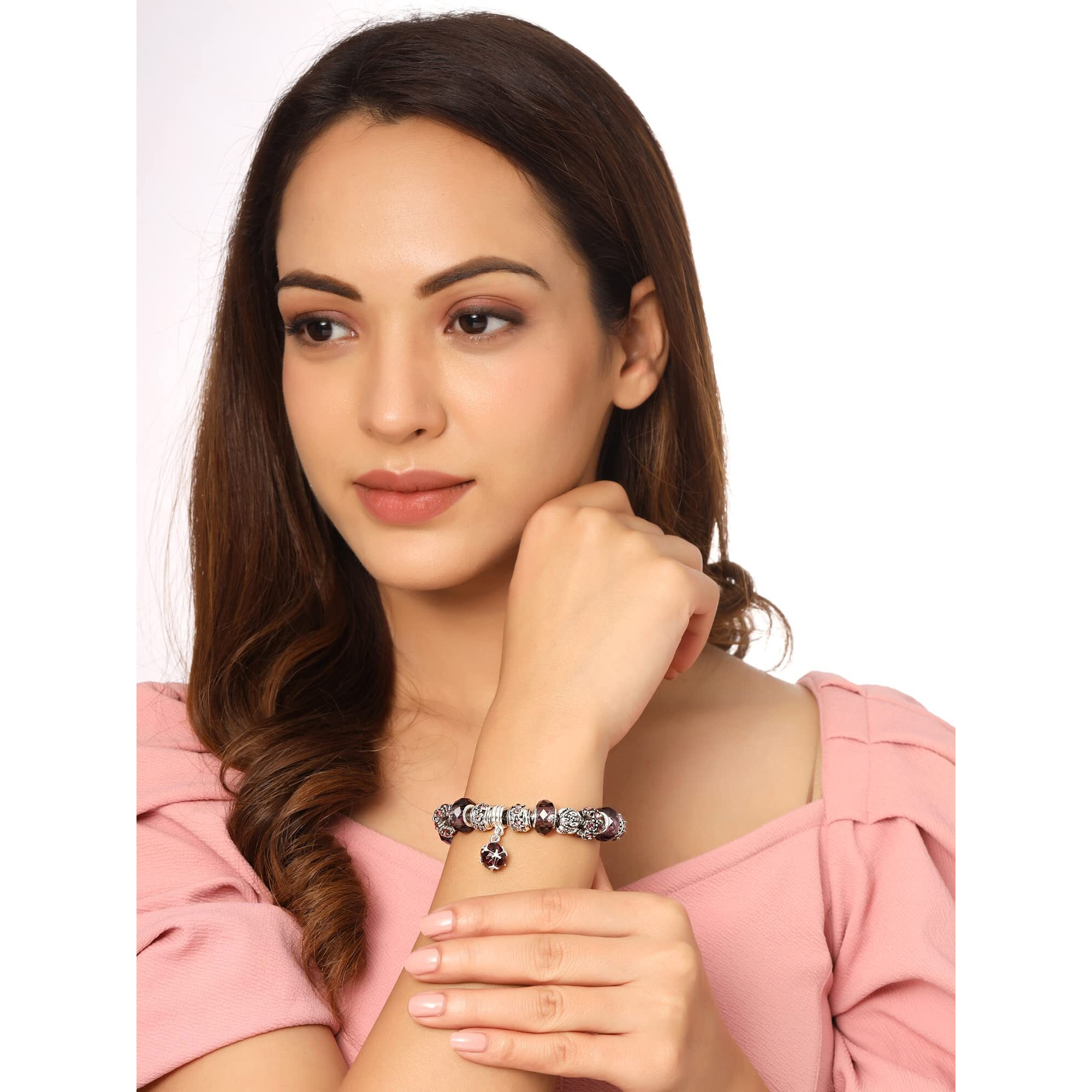 Yellow Chimes Bracelet for Women and Girls Purple Crystal Pandora Bracelets for Women | Silver Toned Crystal Pandora Charm Bracelet | Birthday Gifts For Women Valentine Gift for Girls