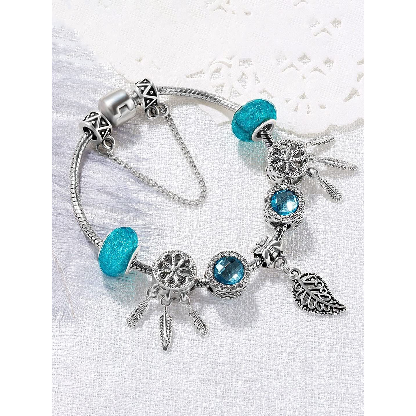 Yellow Chimes Bracelet for Women and Girls Blue Crystal Pandora Bracelets for Women | Silver Toned Crystal Pandora Charm Bracelet | Birthday Gift For girls and women Anniversary Gift for Wife